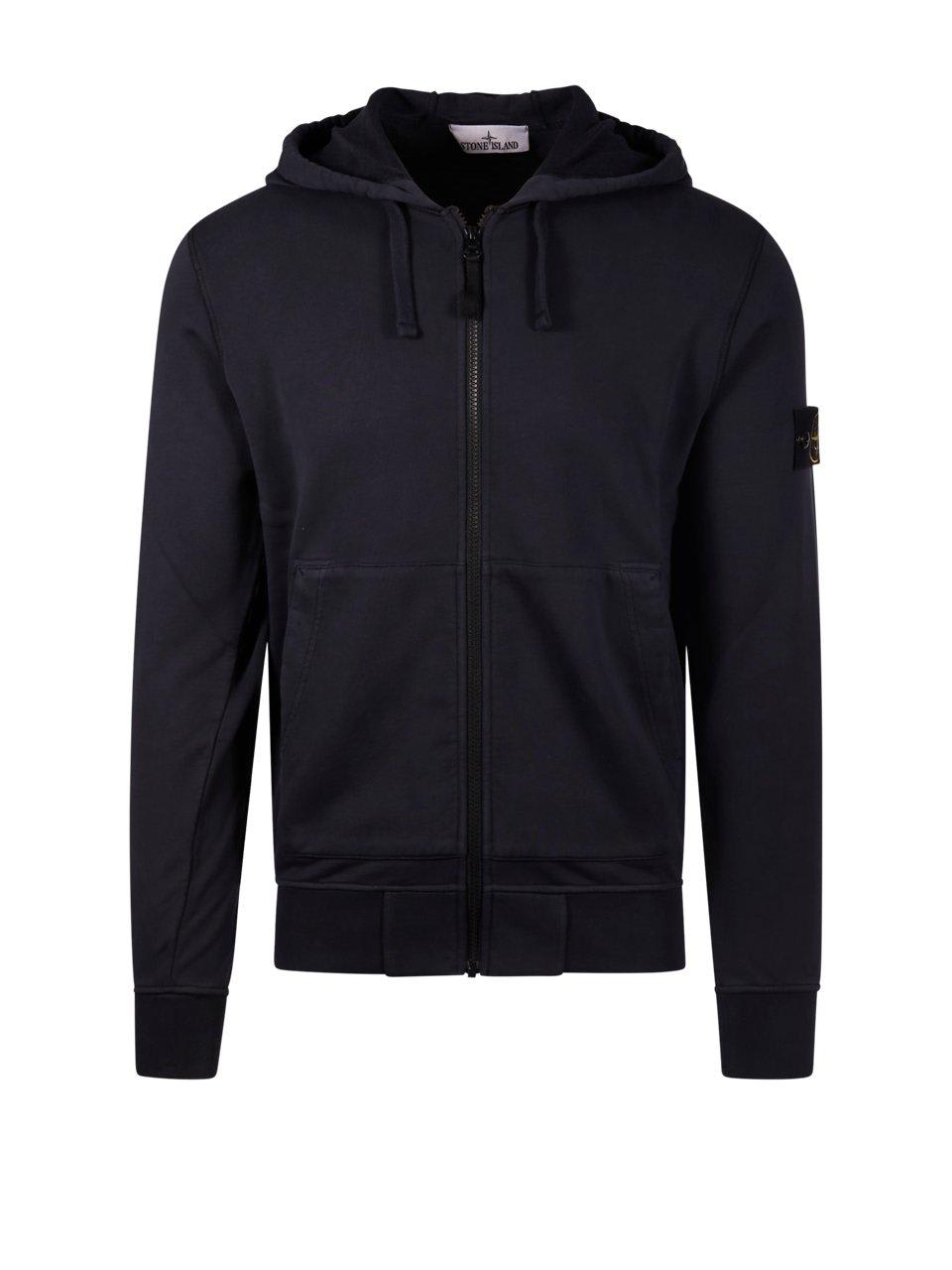 Shop Stone Island Compass Patch Zipped Hoodie In Blue