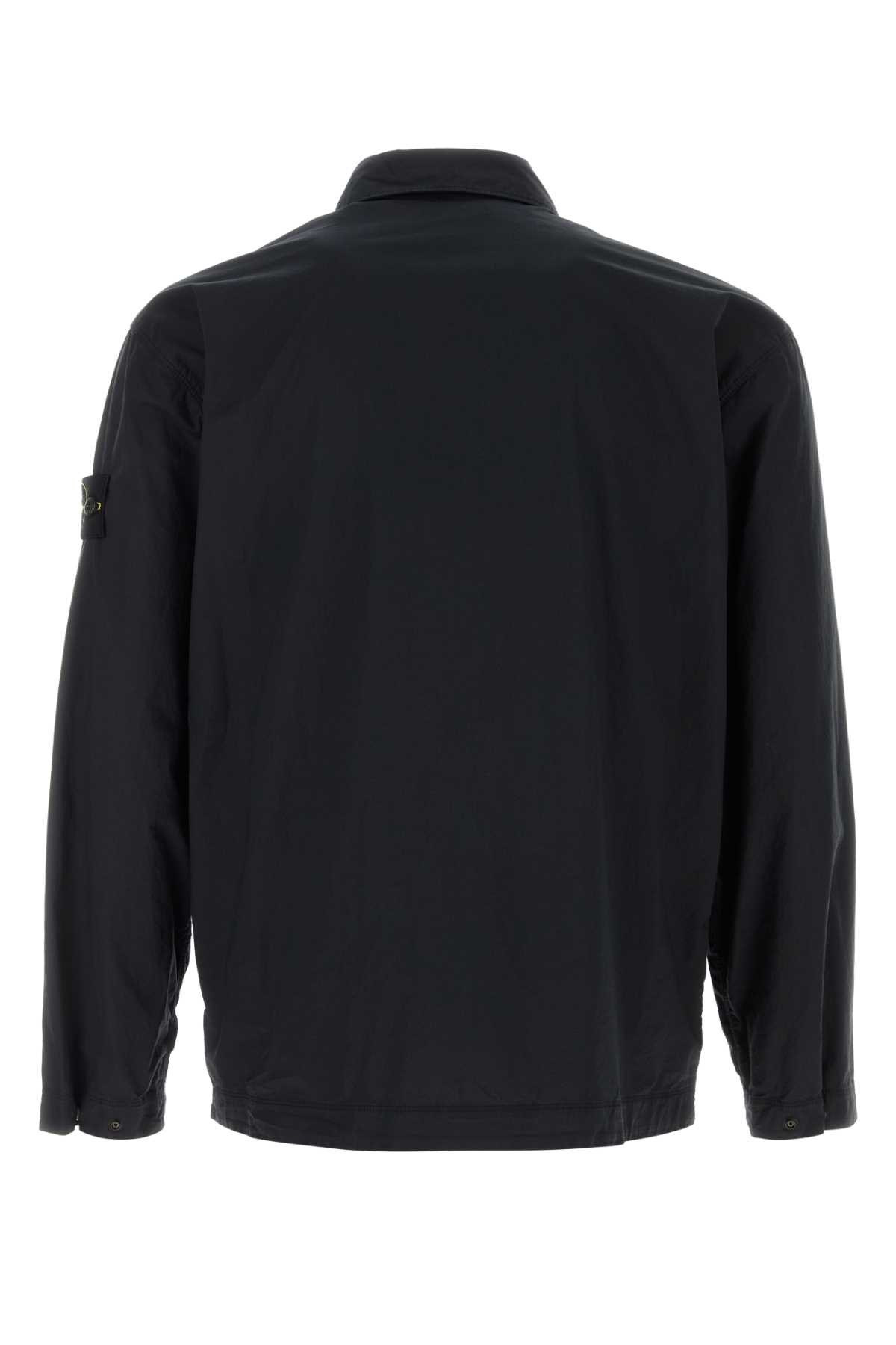 Stone Island Compass-patch Zip-up Overshirt In Navy