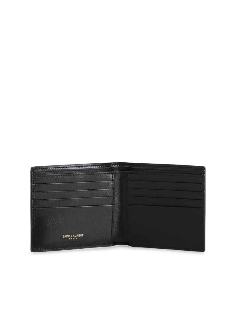 Shop Saint Laurent Compact Leather Wallet With Interlocking Ysl Logo In Black