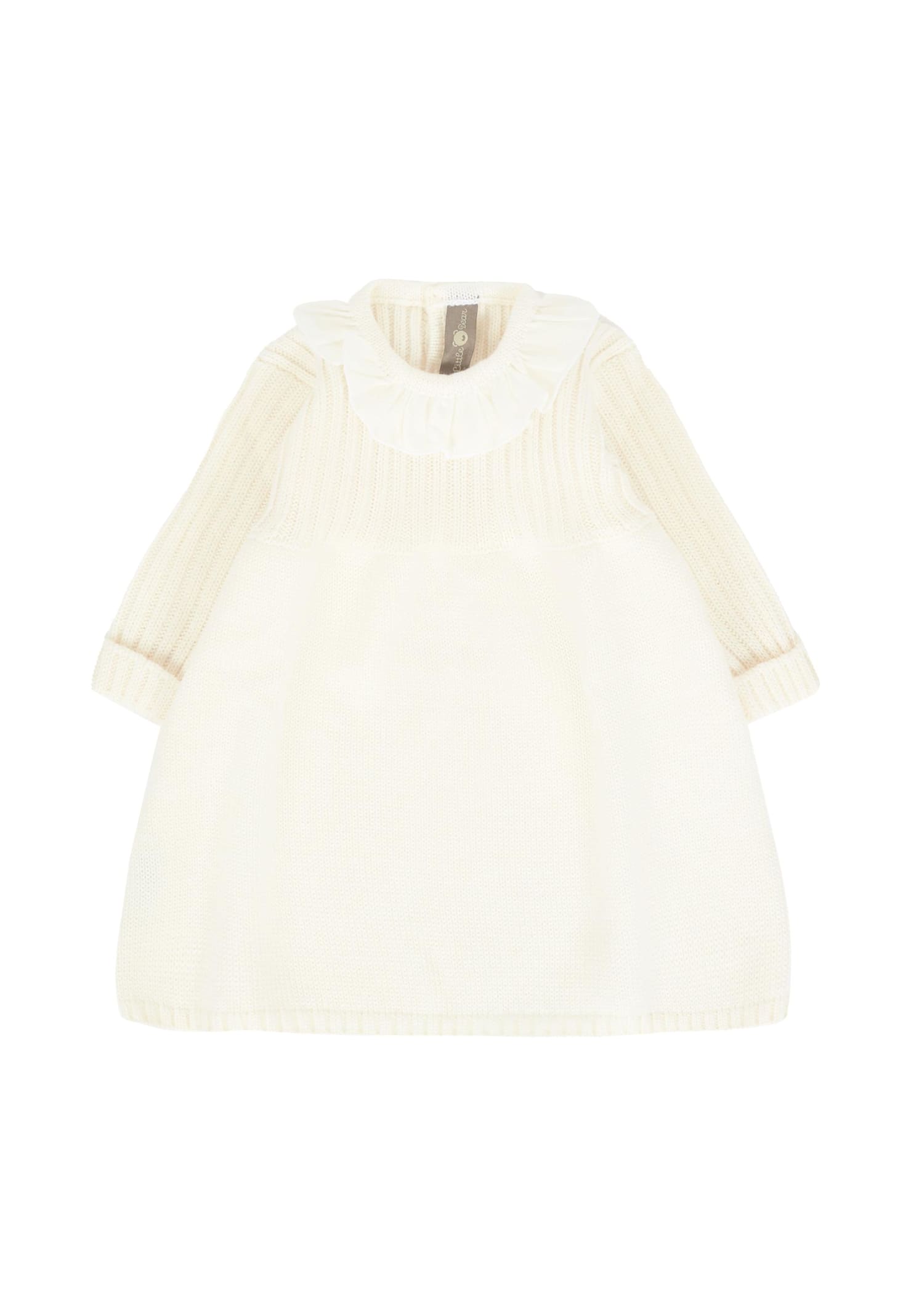 Little Bear Ivory Dress For Baby Girl In Neutral