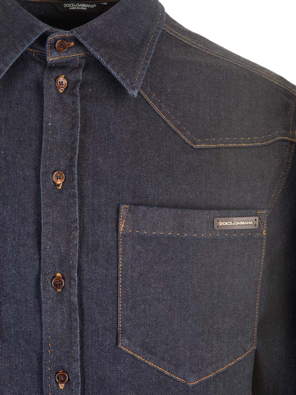 Shop Dolce & Gabbana Dark Blue Denim Shirt