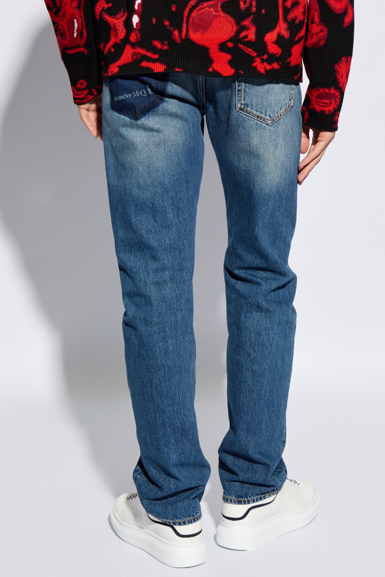 Shop Alexander Mcqueen Jeans With Logo In Blue Washed