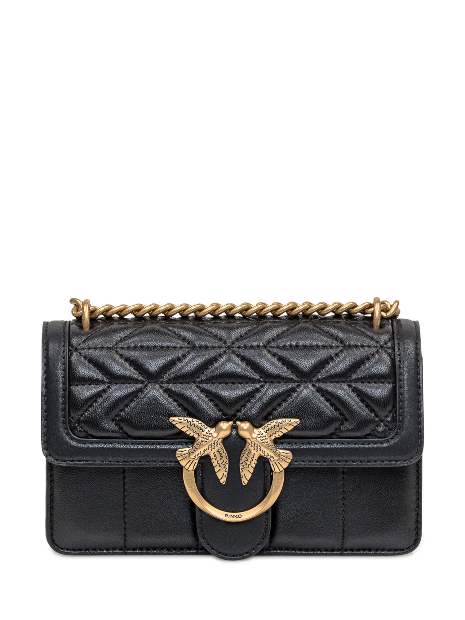 Shop Pinko Love One Mini Bag In Nero Antiqque Gold