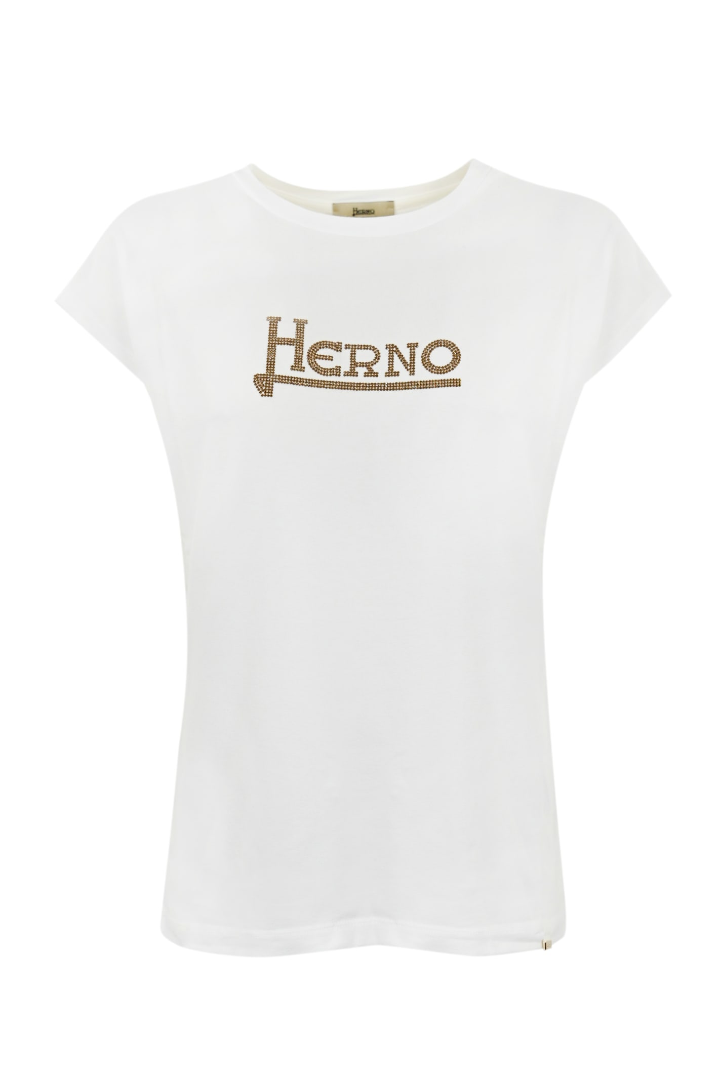 Shop Herno Cotton T-shirt With Logo In Bianco/marrone