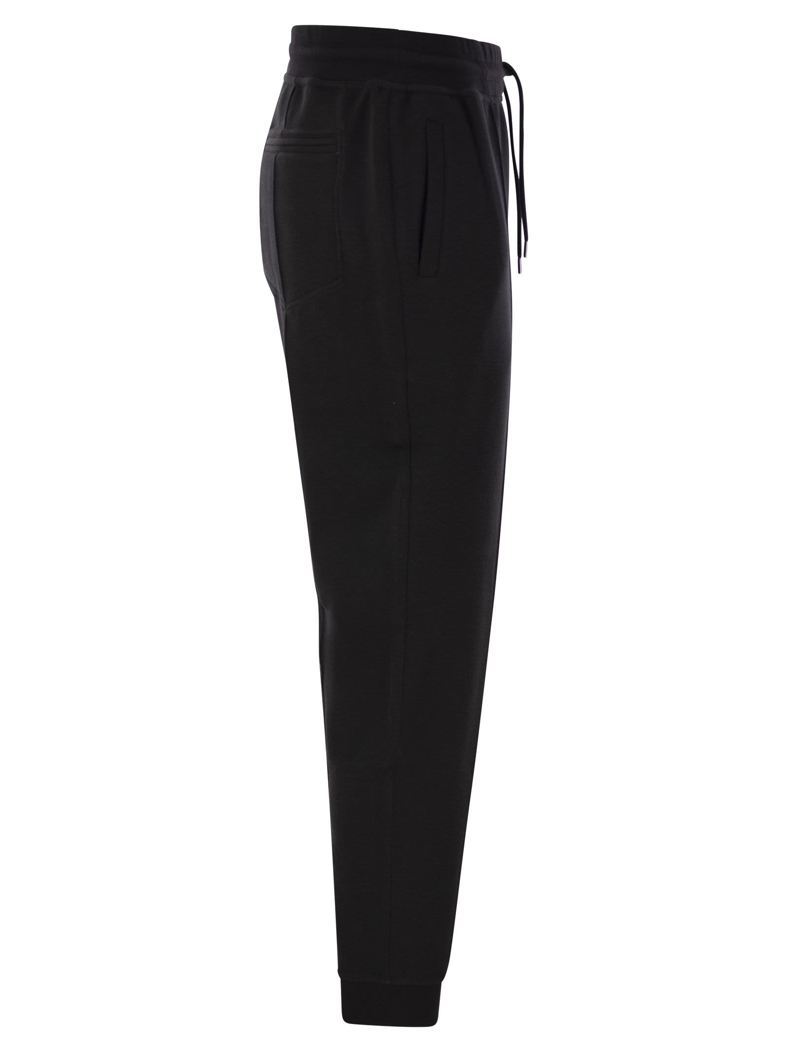 Shop Brunello Cucinelli Double Fleece Trousers In Cotton, Cashmere And Silk With Crête And Elasticated Hem In Black