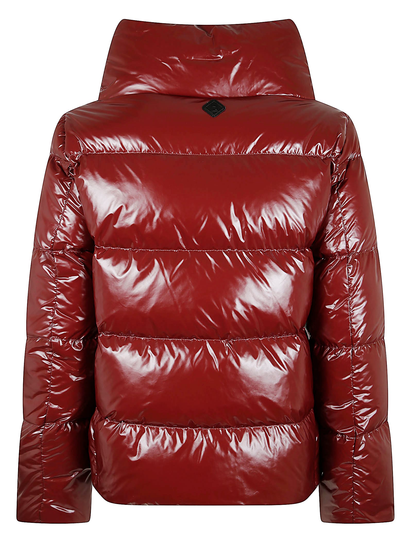 Herno Cropped Red Puffer Jacket With High Structured Collar In Brown