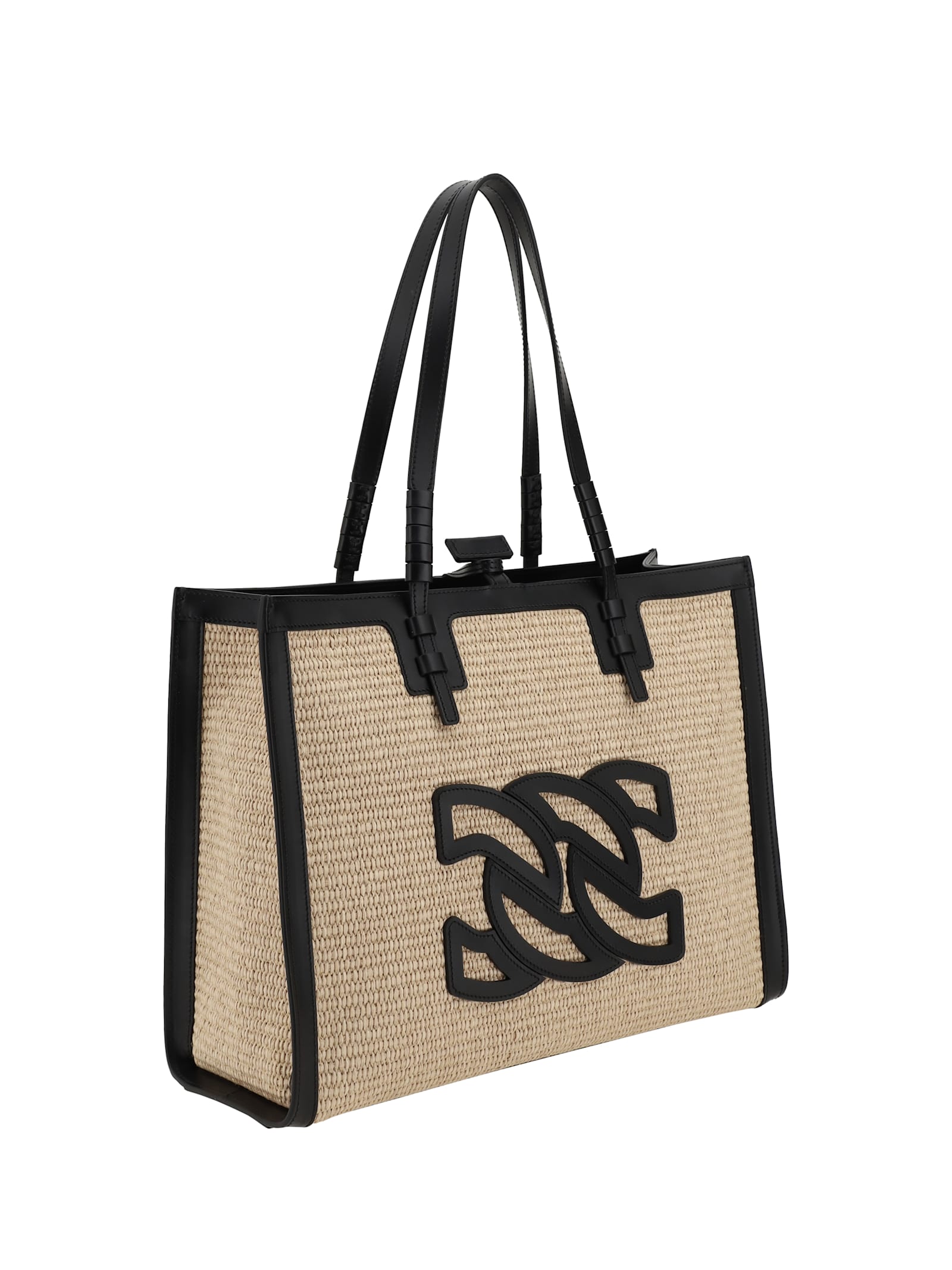 Casadei Rectangular Woven Texture Tote Bags In Naturale/nero
