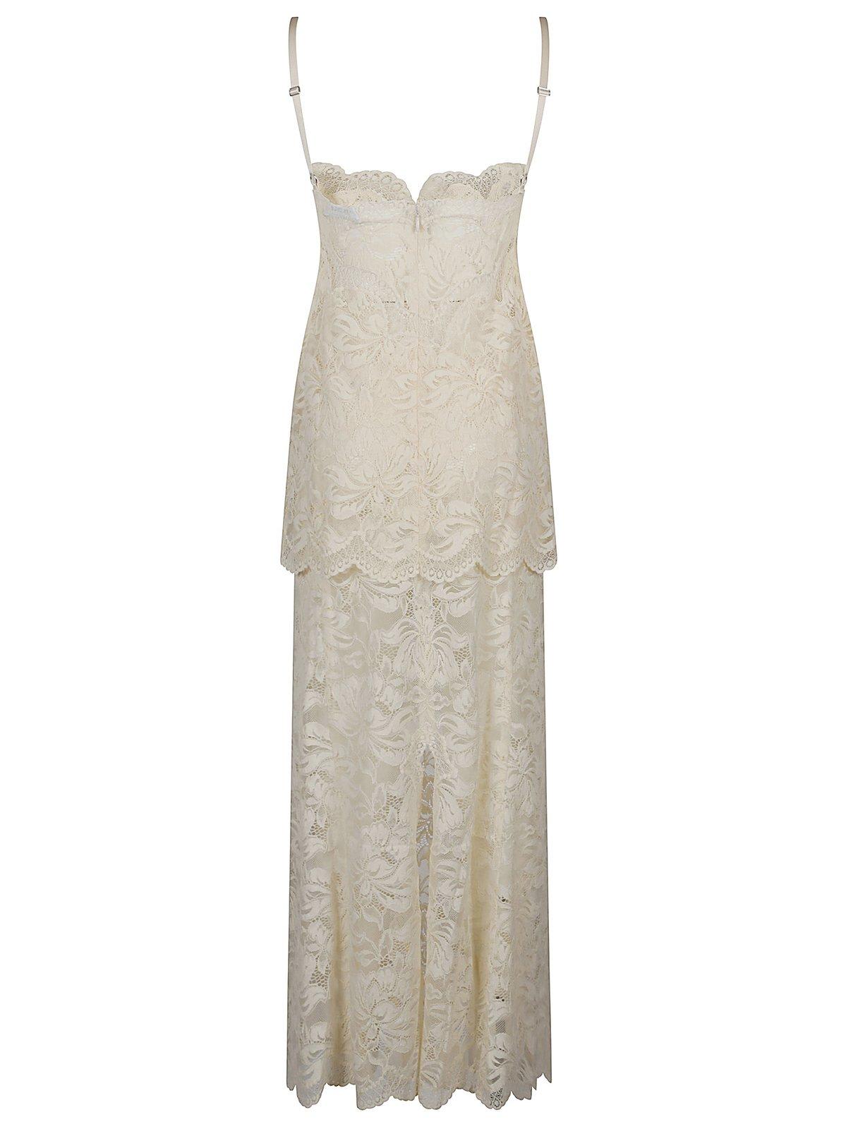Rabanne Ivory Stretch Lace Evening Dress In Neutral