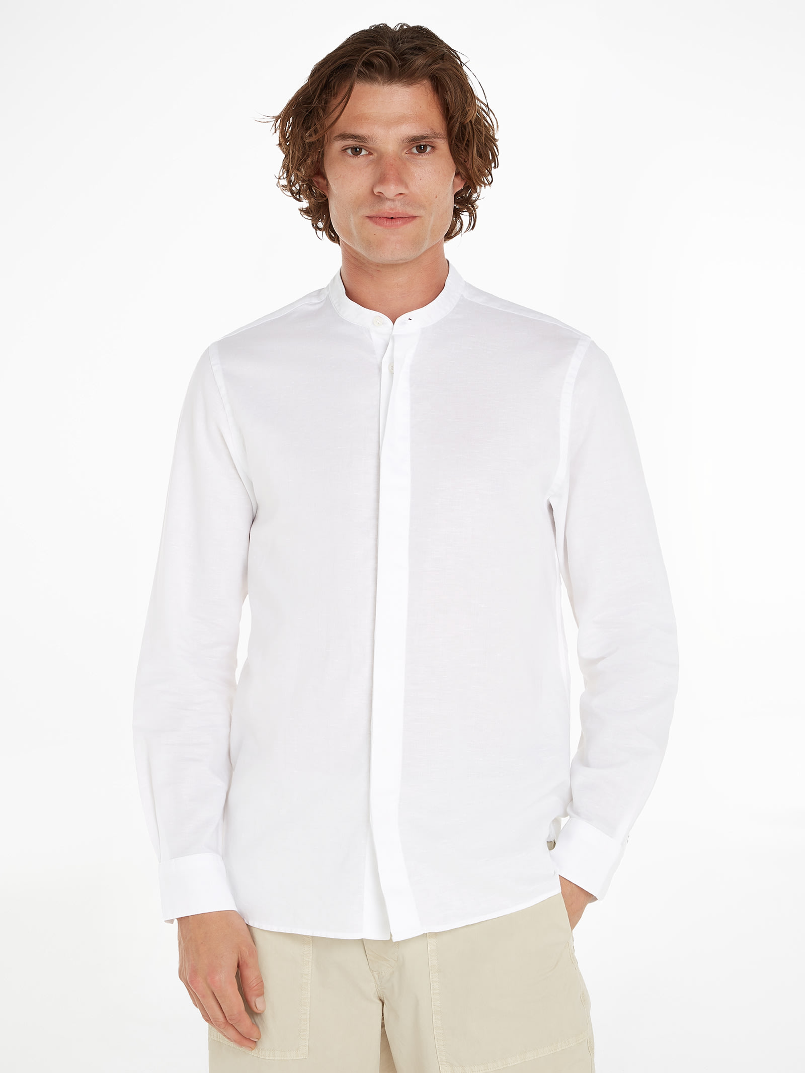 Shop Tommy Hilfiger Regular Fit Shirt In Dobby Fabric In Optic White