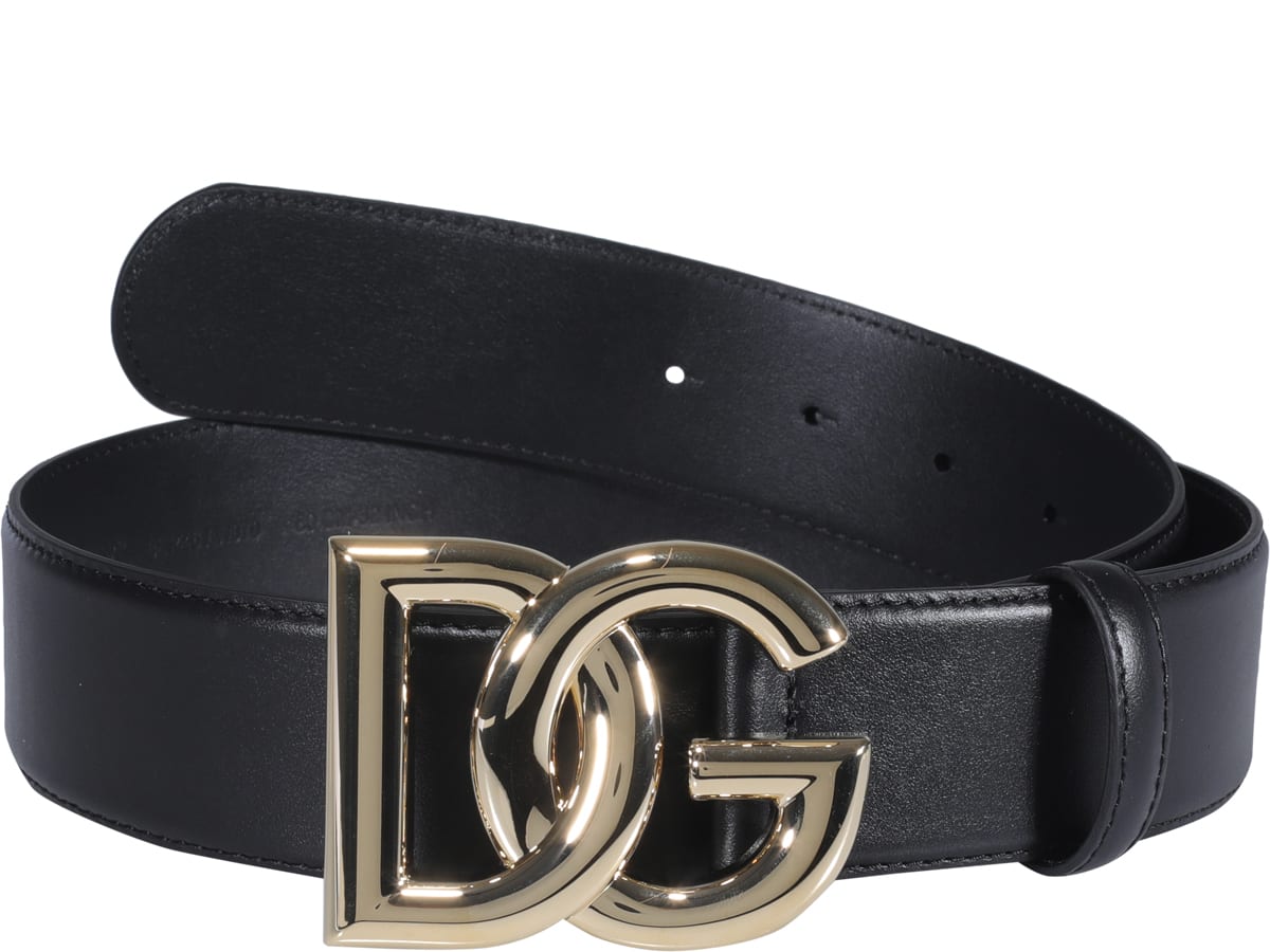 Dolce & Gabbana Leather Belt With Crossover Dg Logo Buckle