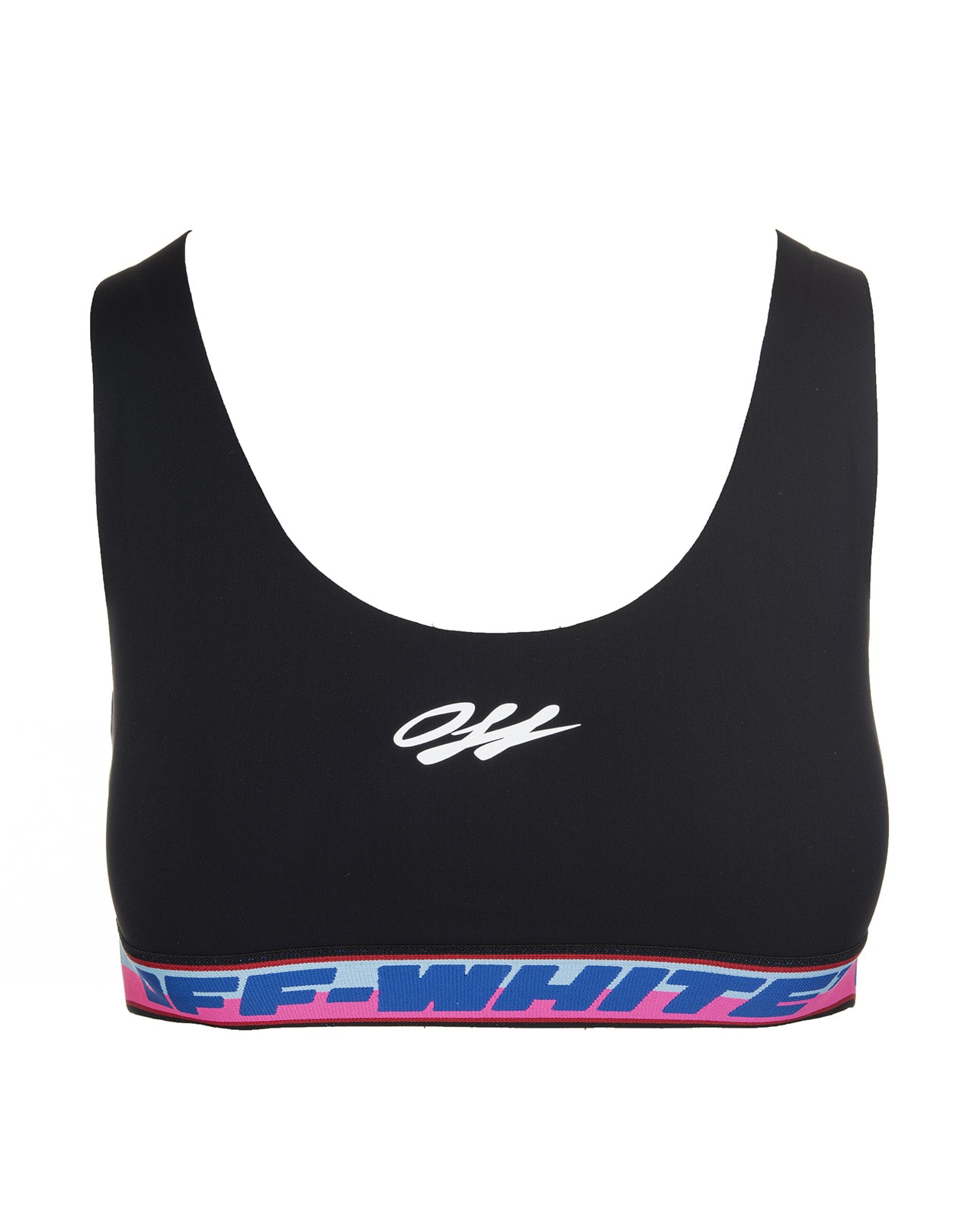 Off-White Black Sports Crop Top With Multicolor Logo Band