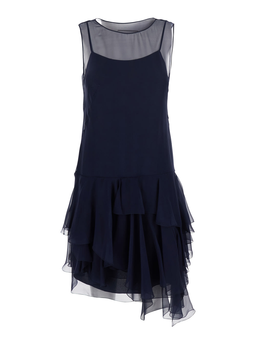 Blue Dress With Thin Straps And Ruffles In Silk Woman