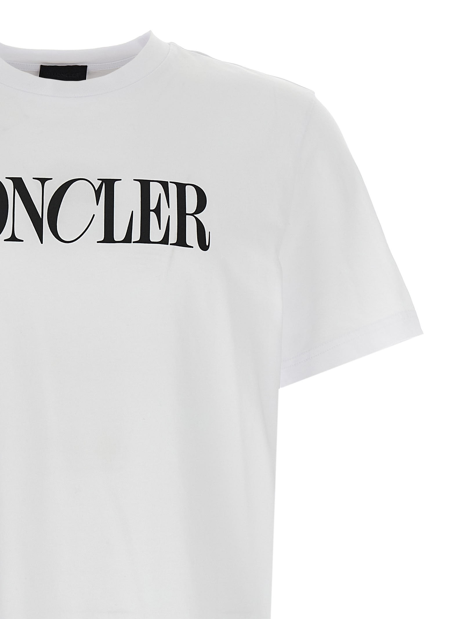 Shop Moncler Logo Print T-shirt In White/black