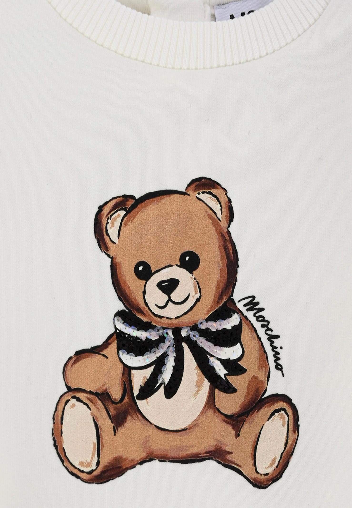 Moschino Ivory Dress For Baby Girl With Teddy Bear In White