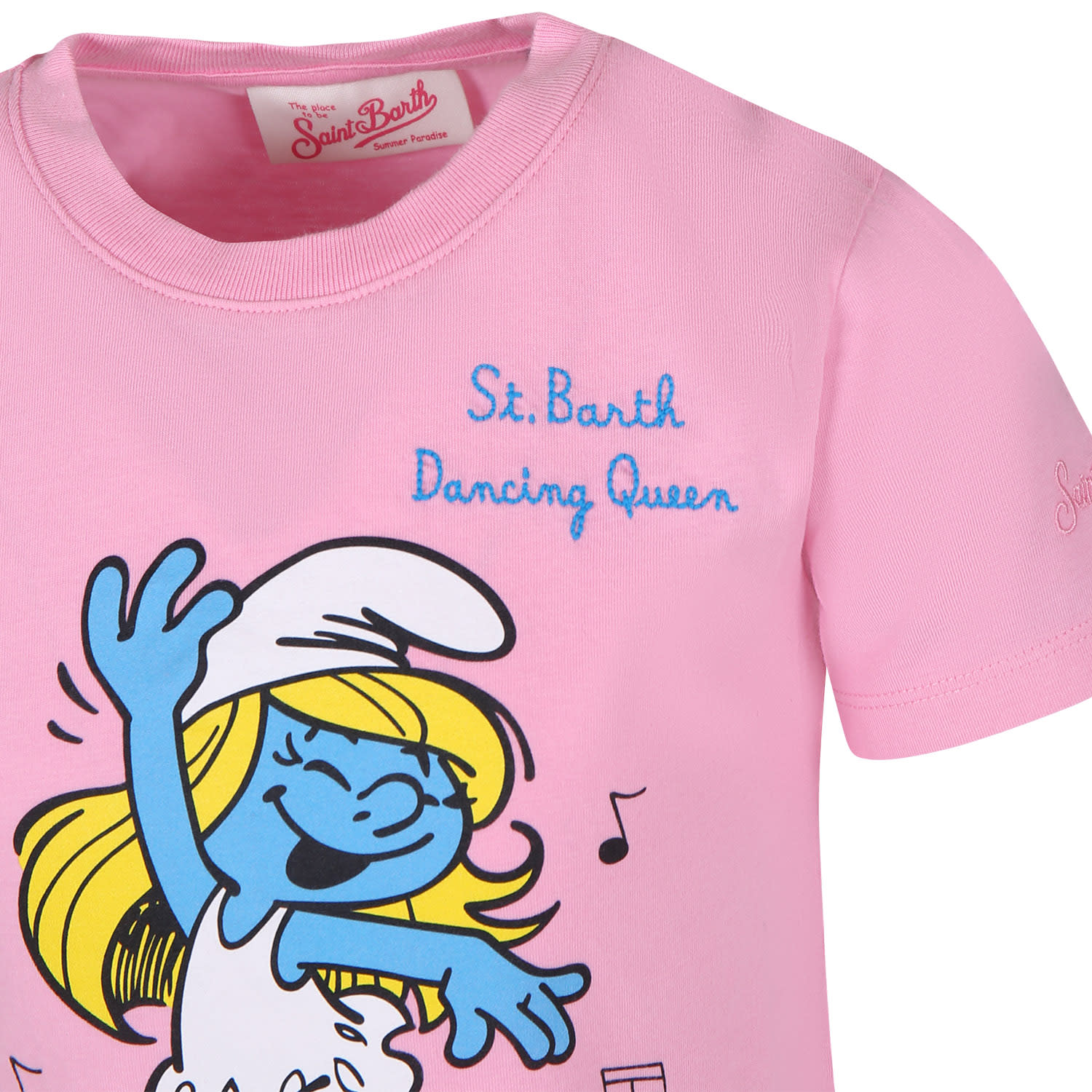 Shop Mc2 Saint Barth Pink T-shirt For Girl With Smurfette Print
