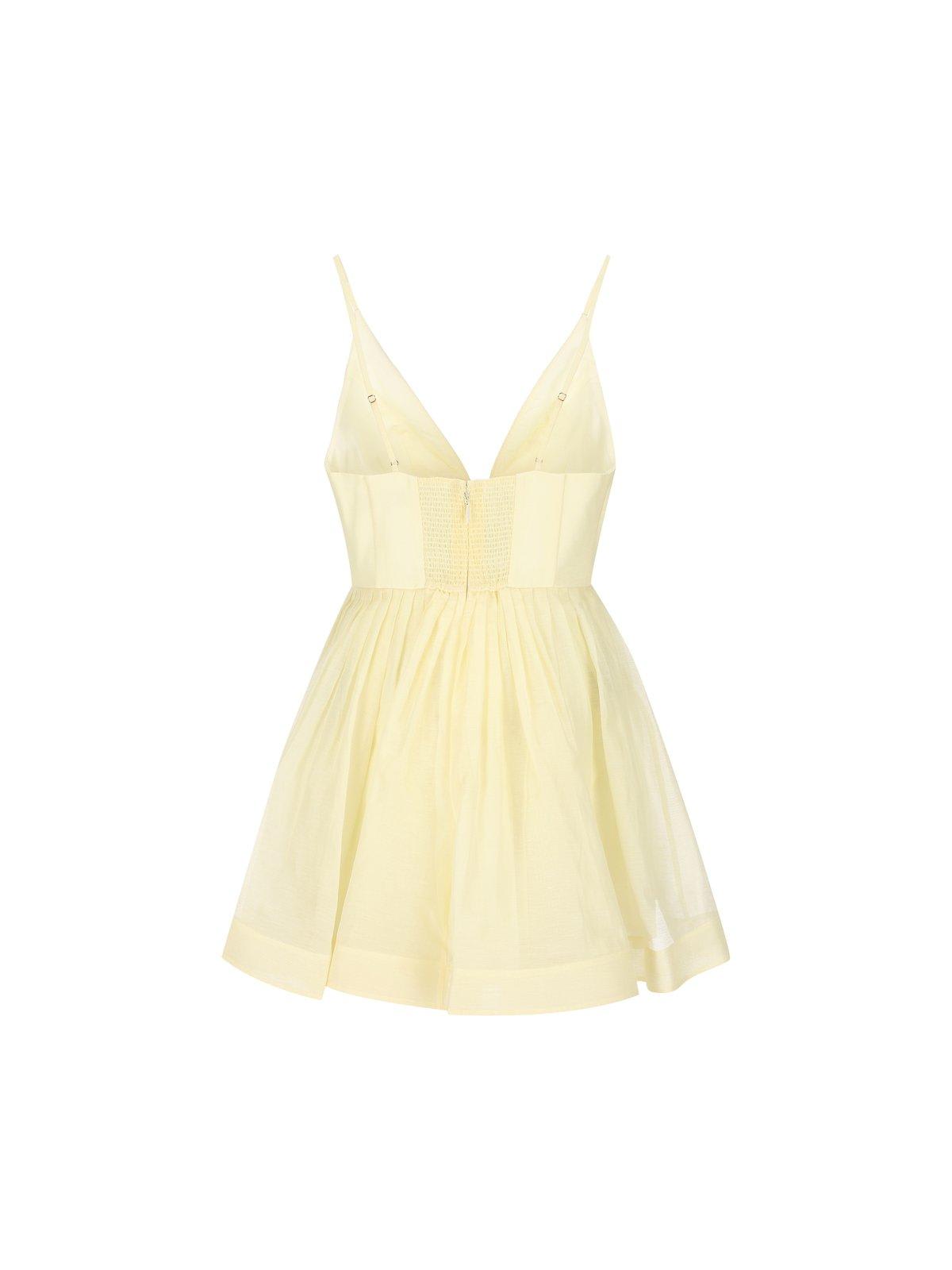 Zimmermann Illuminate Pleated Linen And Silk-blend Mini Dress In Lemon