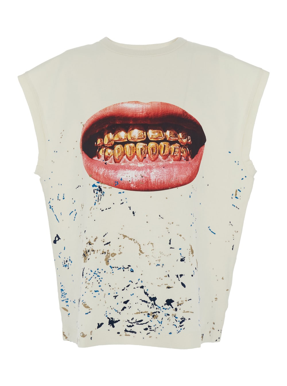 Purple Brand White Crewneck Sleeveless T-shirt With Maxi Print On The Front In Cotton Man