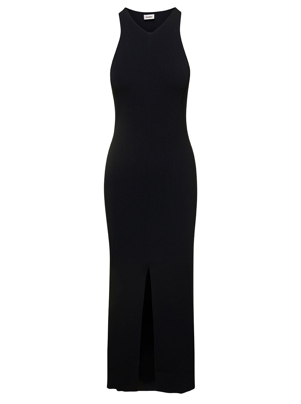 Shop Nanushka Elia Long Black Dress With Front Split In Viscose Blend Woman