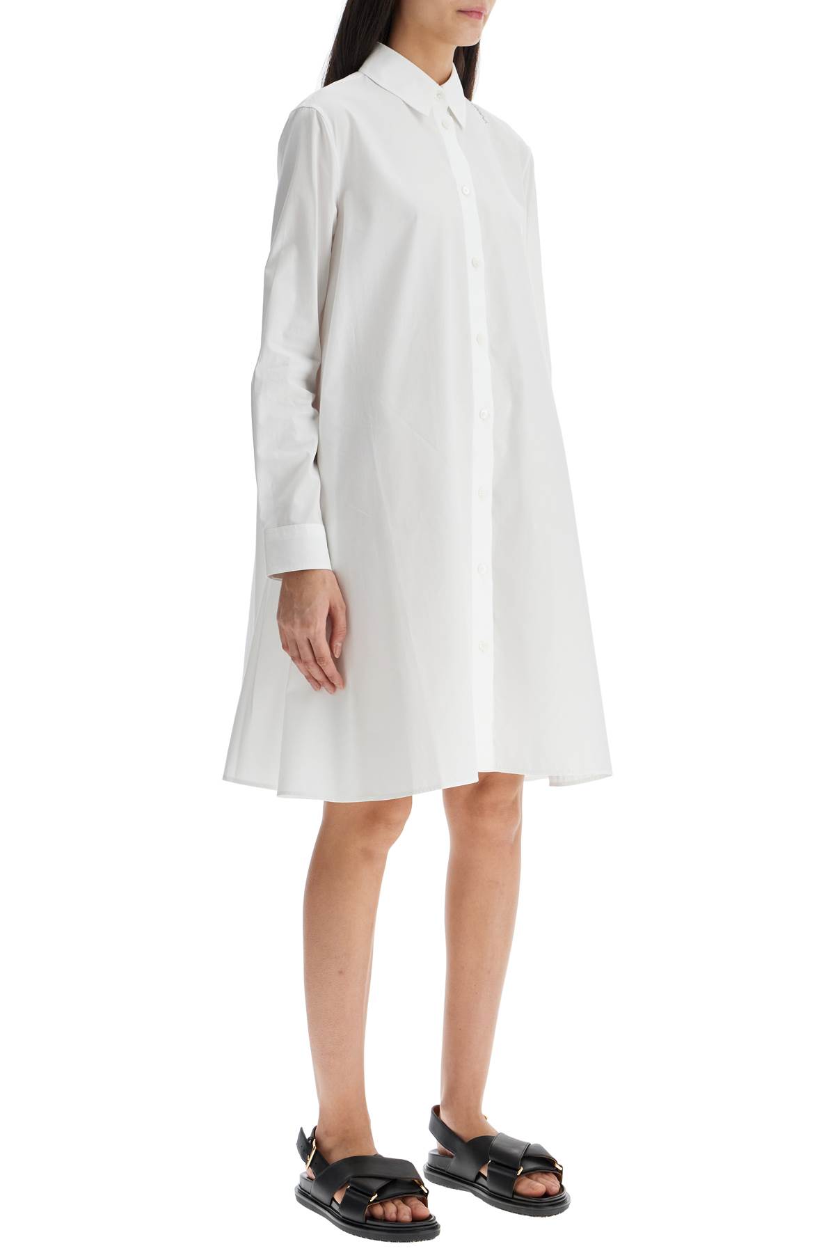 MARNI WHITE COTTON DRESS WITH EMBROIDERY 