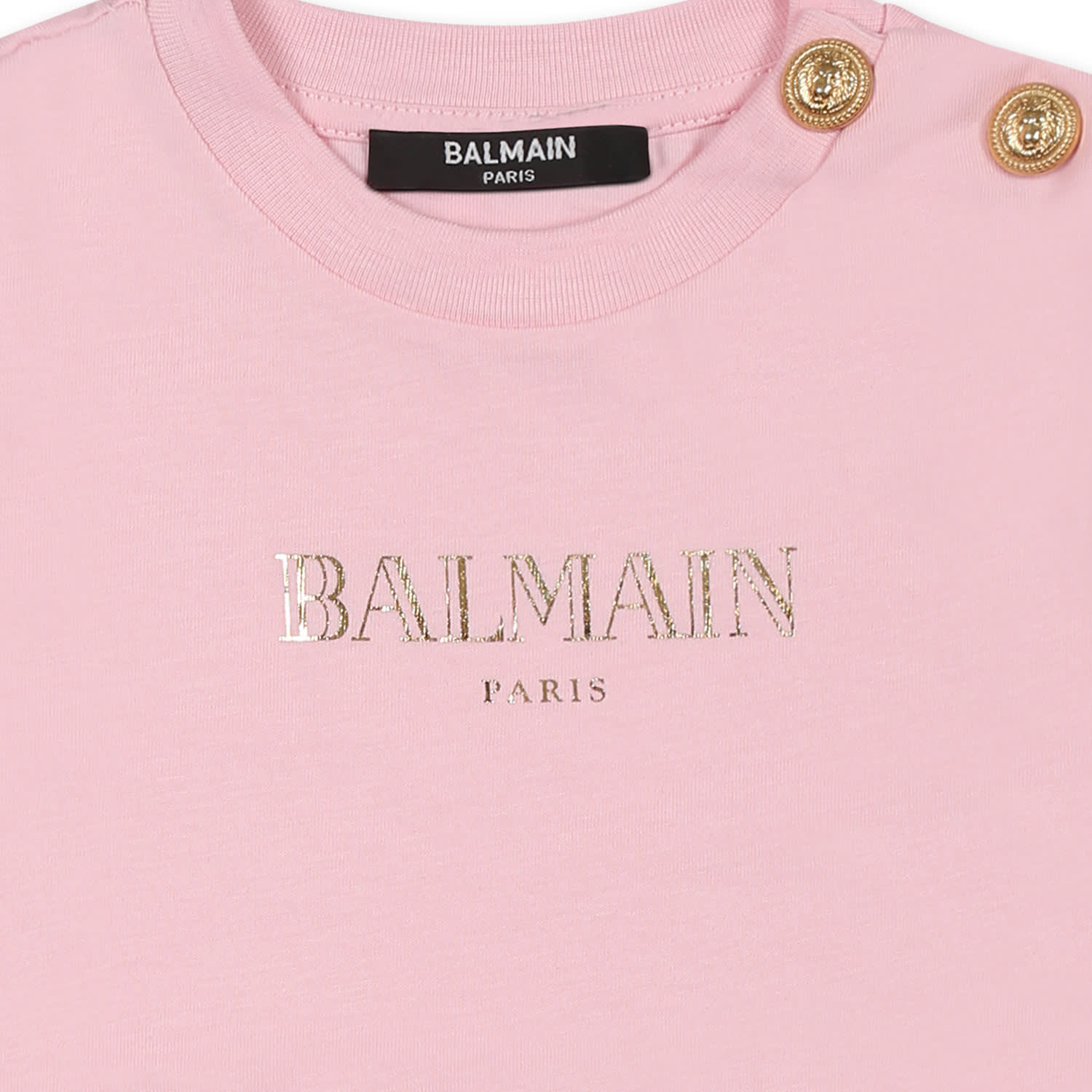 Shop Balmain Pink T-shirt For Baby Girl With Gold Logo