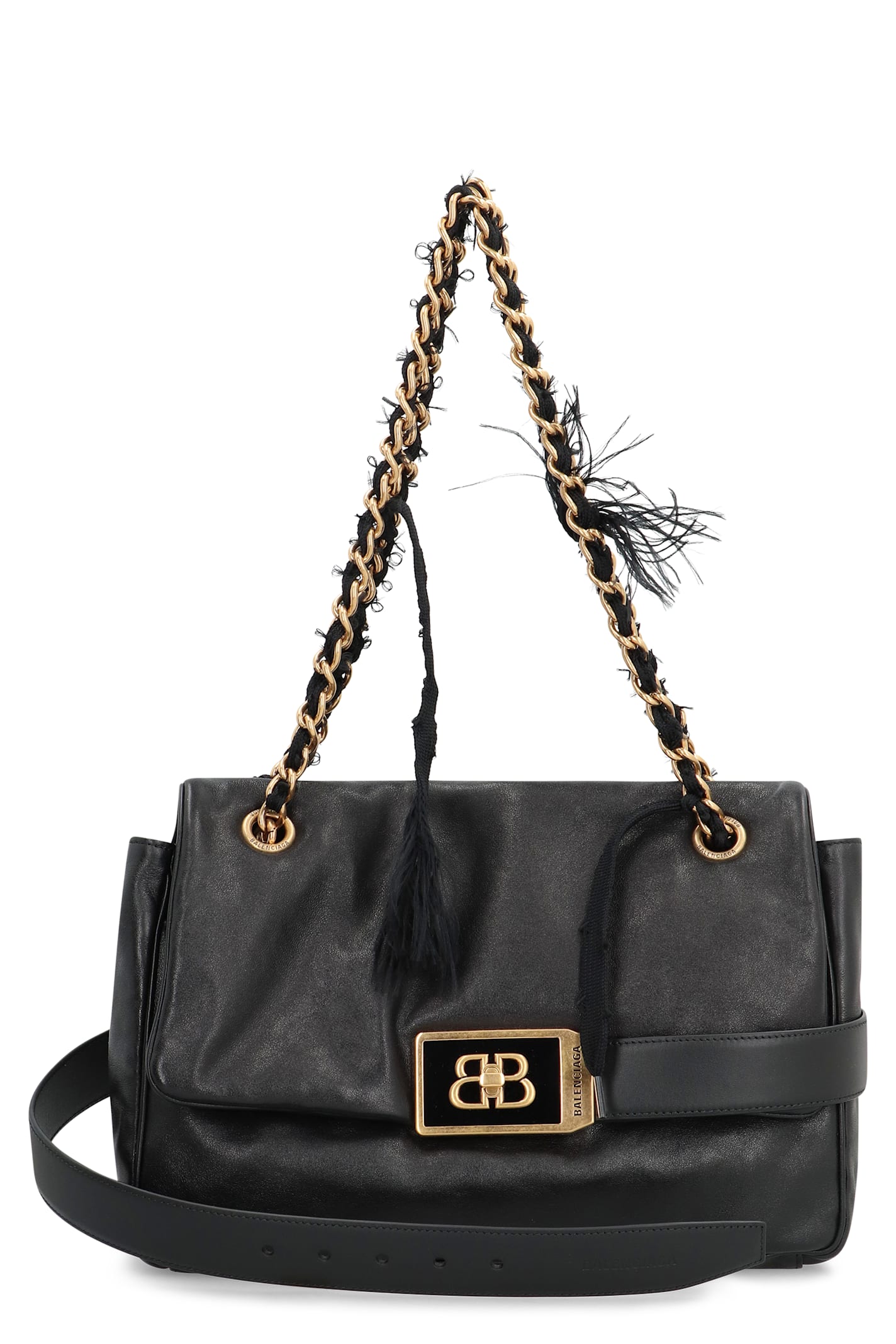 Balenciaga Modu Flap Leather Shoulder Bag In Black