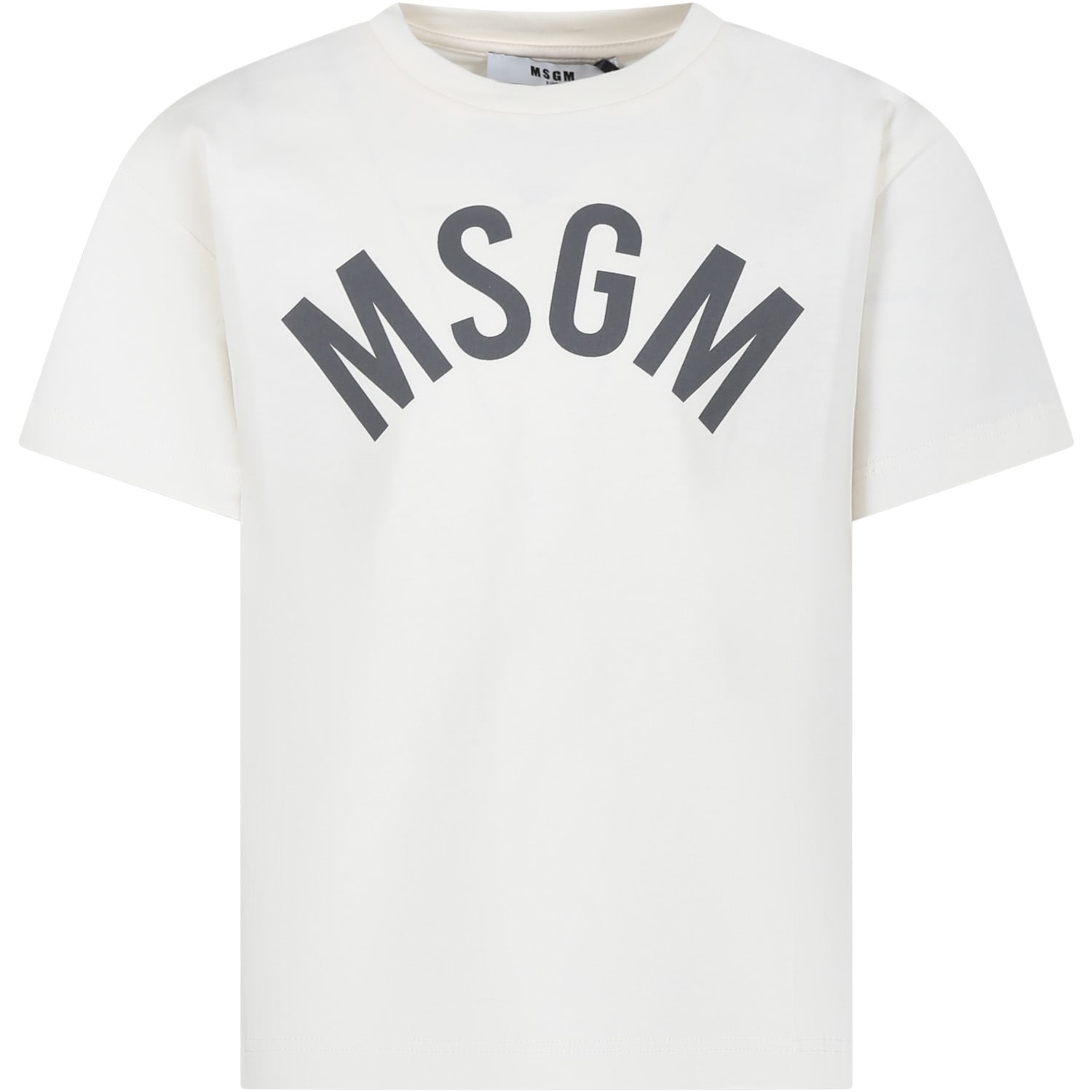 Shop Msgm Ivory T-shirt For Boy With Logo