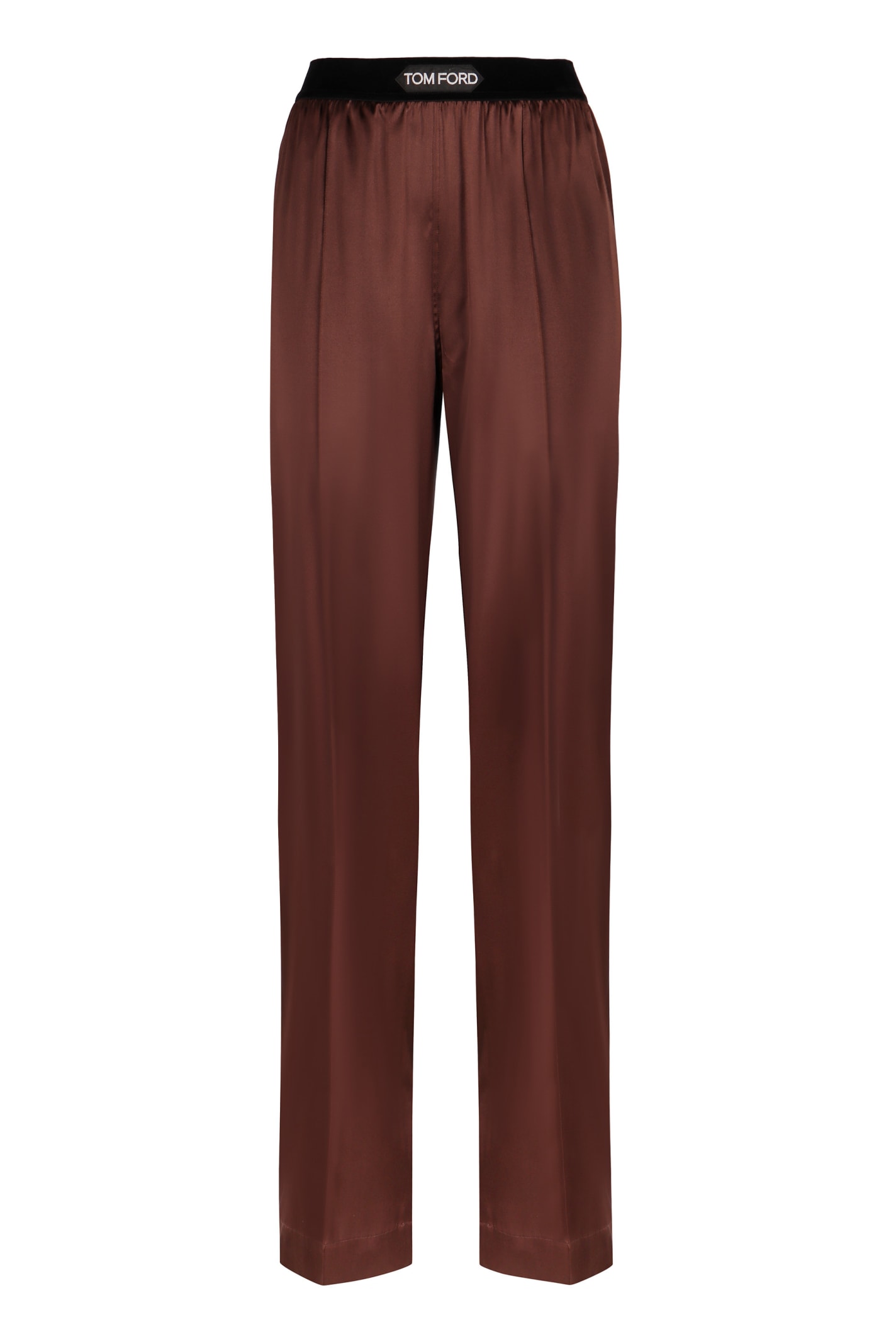 Shop Tom Ford Silk Trousers In Dark Brown