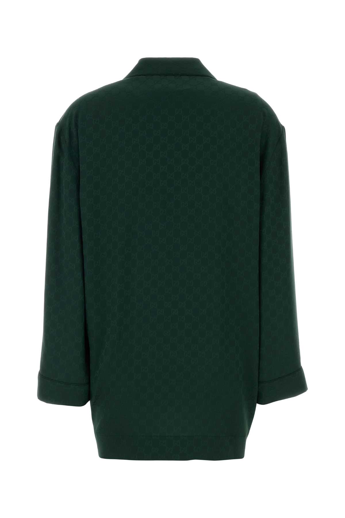 Gucci Silk Shirt With Chest Pocket And Cuffs In Green