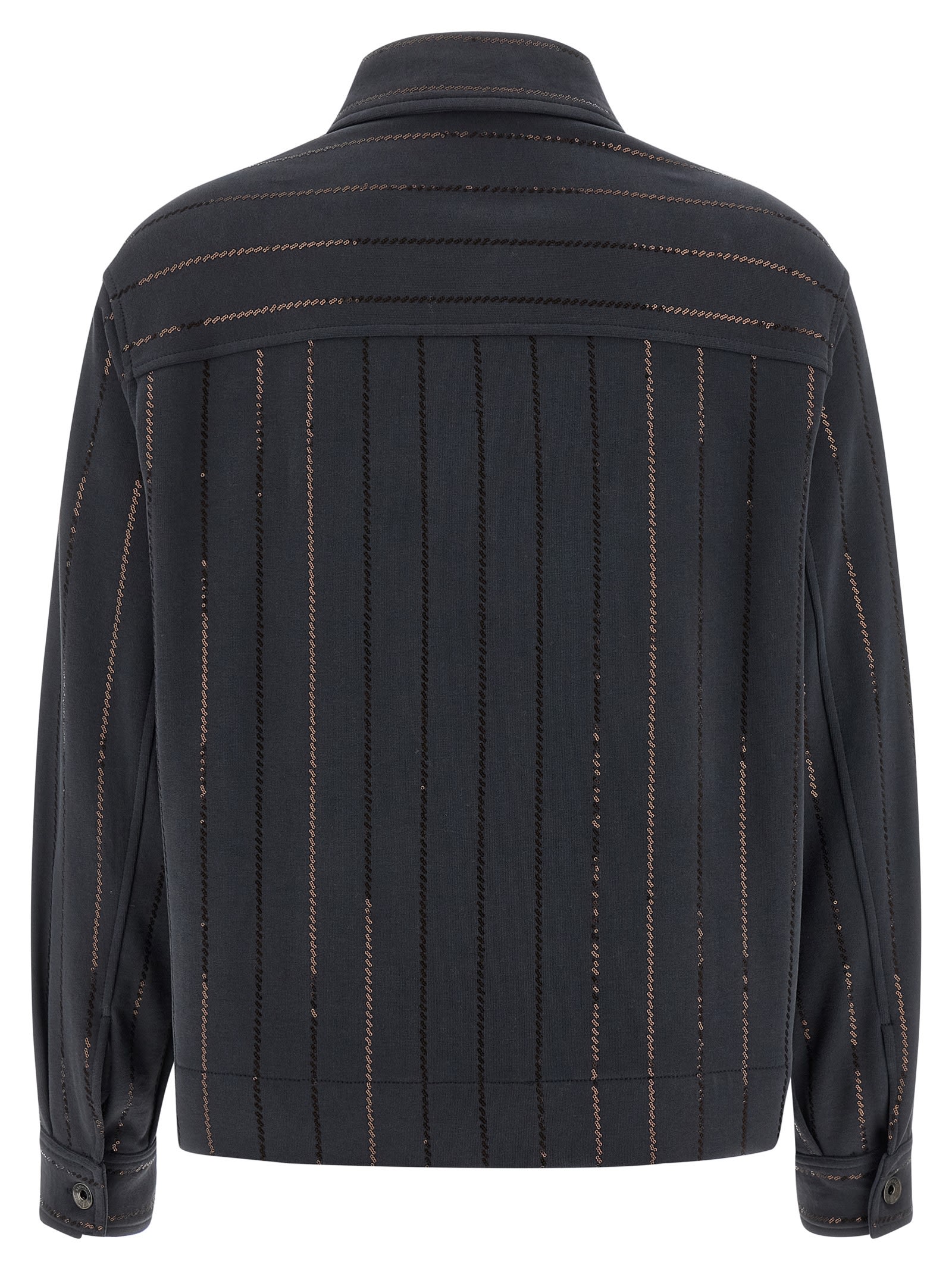 Brunello Cucinelli Knitwear With Chest Pockets And Collared Neck In Blue