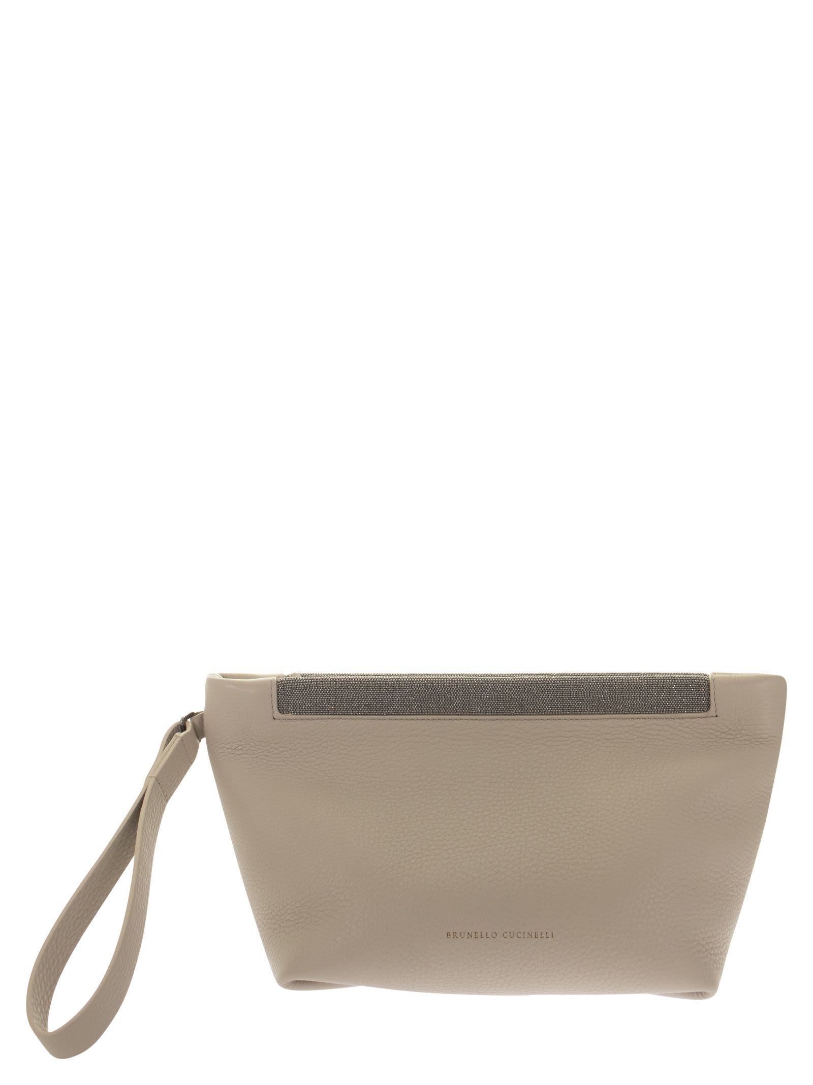 Brunello Cucinelli Soft Clutch Bag In Texture Calfskin With precious Opening