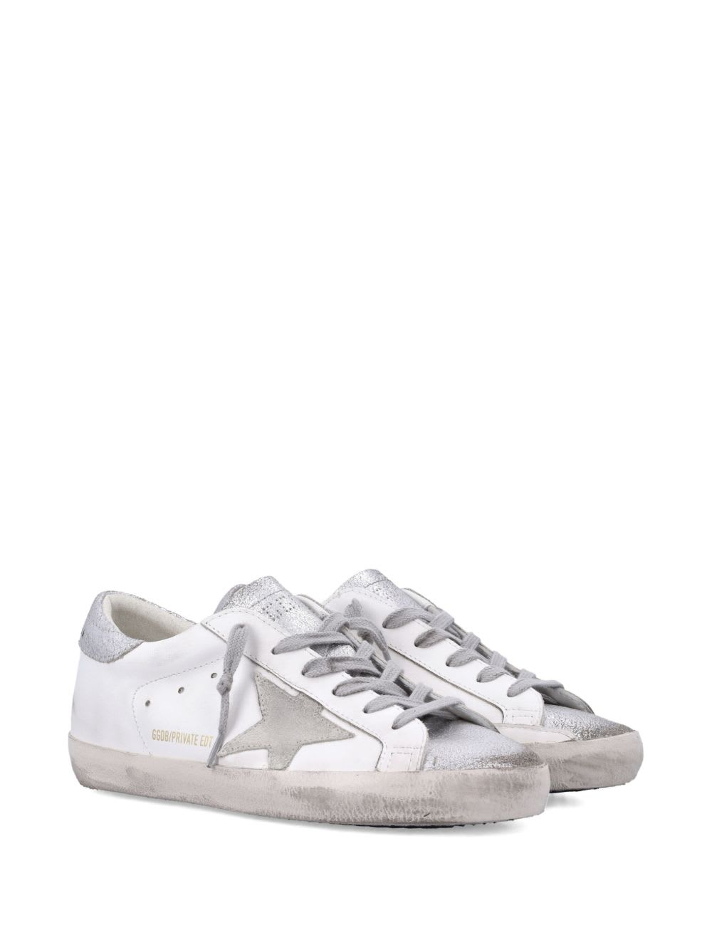 Golden Goose Super-star White And Silver Leather Womans Sneakers In Metallic