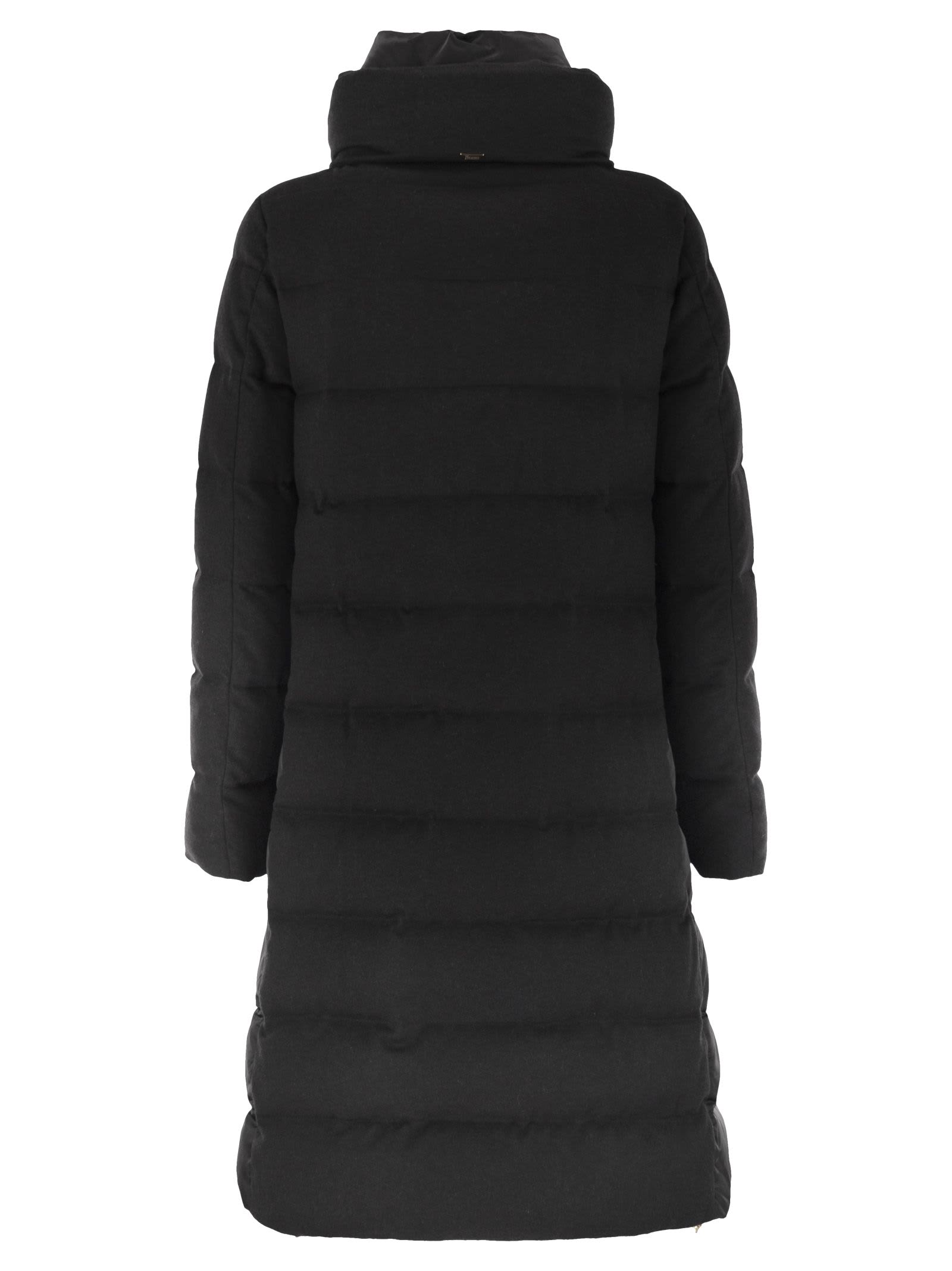 Herno Long Jacket In Satin And Lady Alternative Fur In Black