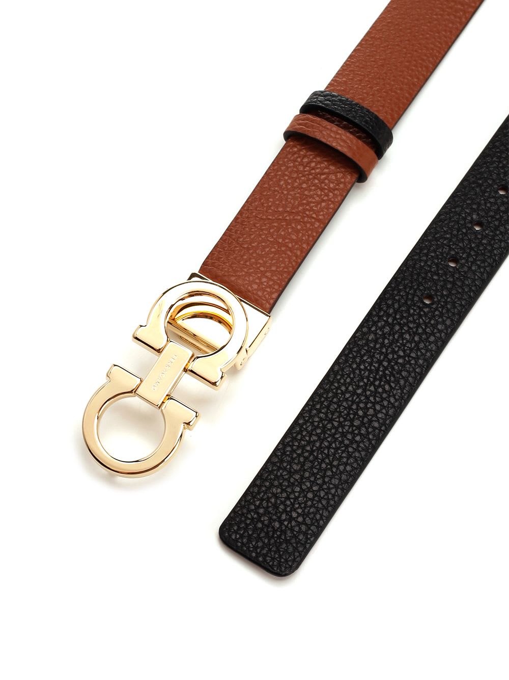 Ferragamo Reversible And Adjustable Gancini Belt In Brown