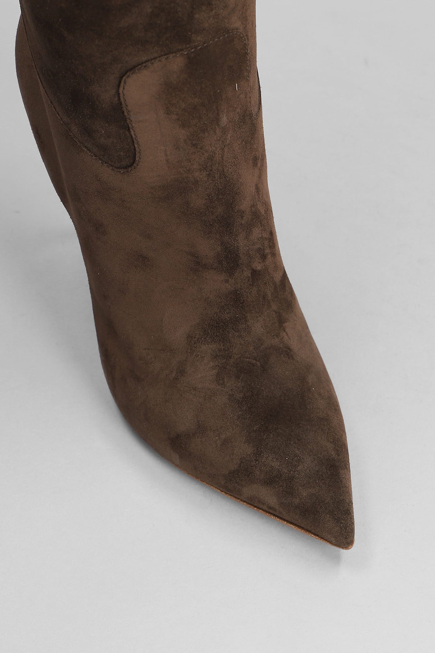 Shop Casadei Blade High Heels Boots In Brown Suede