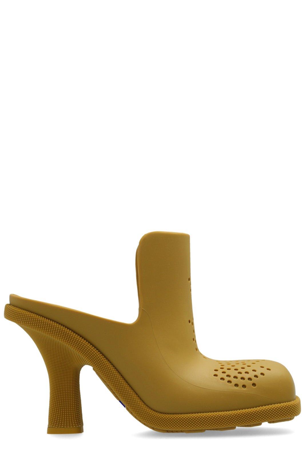 Shop Burberry Highland Perforated Detailed Mules In Yellow