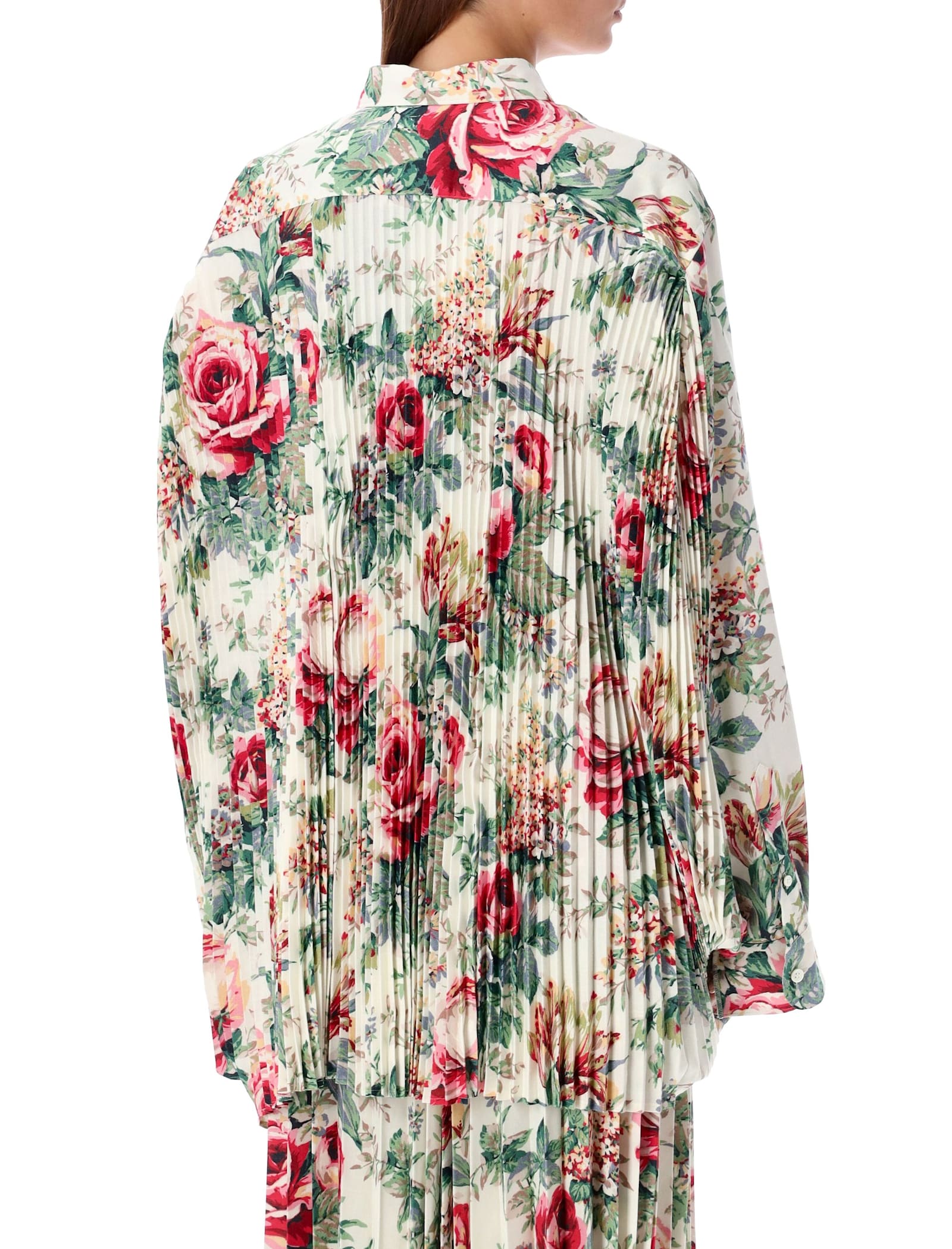 Shop Junya Watanabe Floral Print Oversized Button-up Shirt In Off Whte/pink