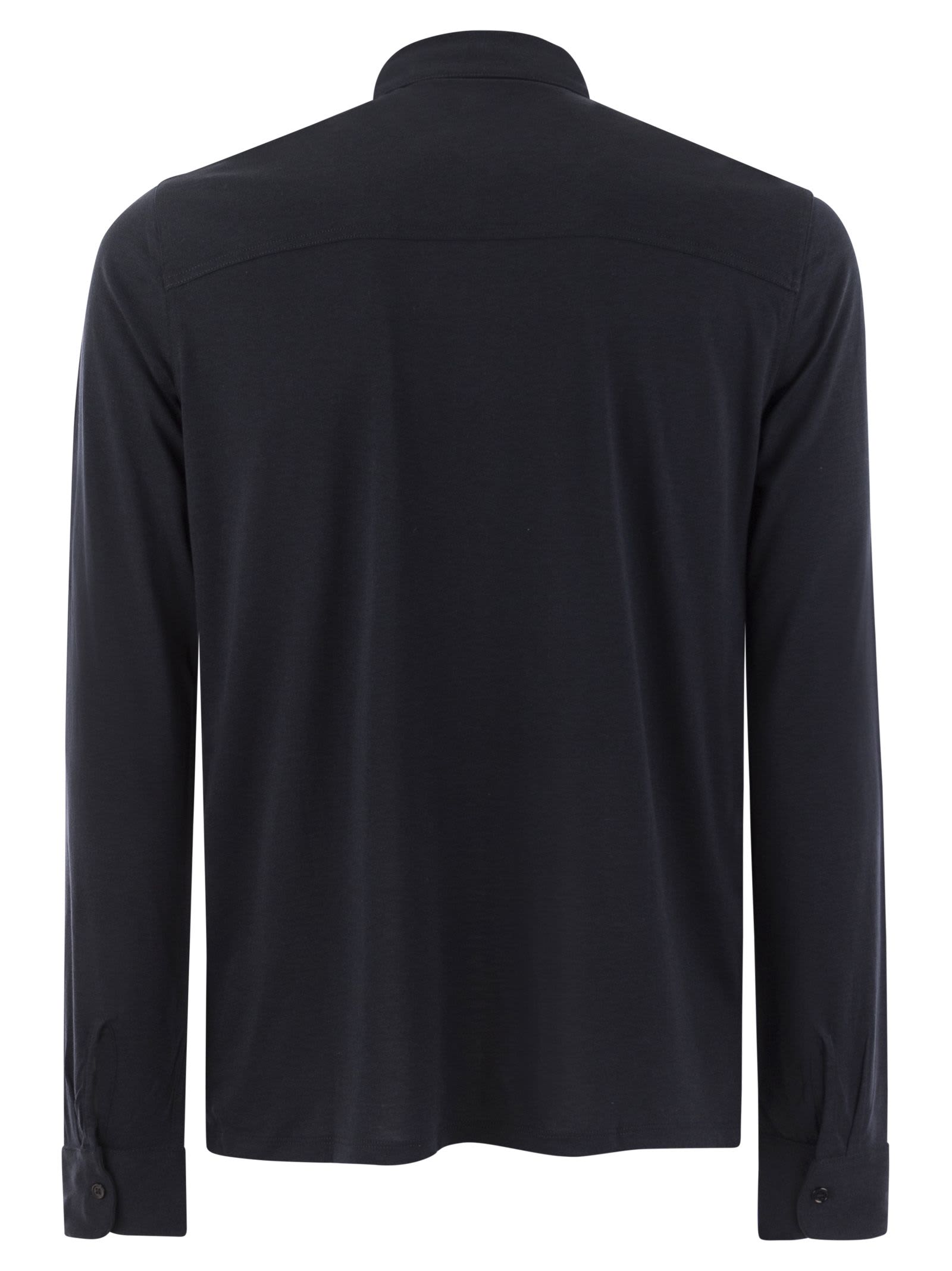 Shop Majestic Long-sleeved Shirt In Lyocell And Cotton In Blue Marine