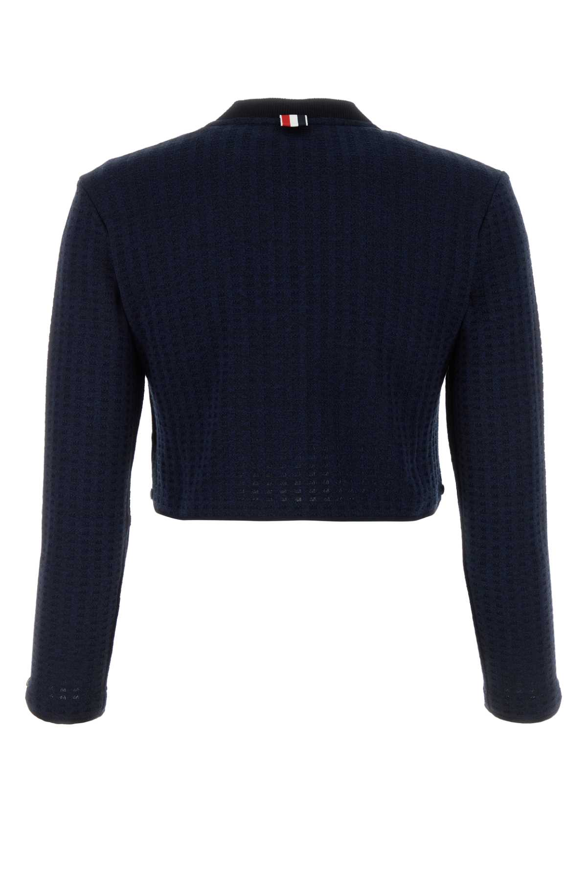 Shop Thom Browne Navy Blue Cotton Cardigan