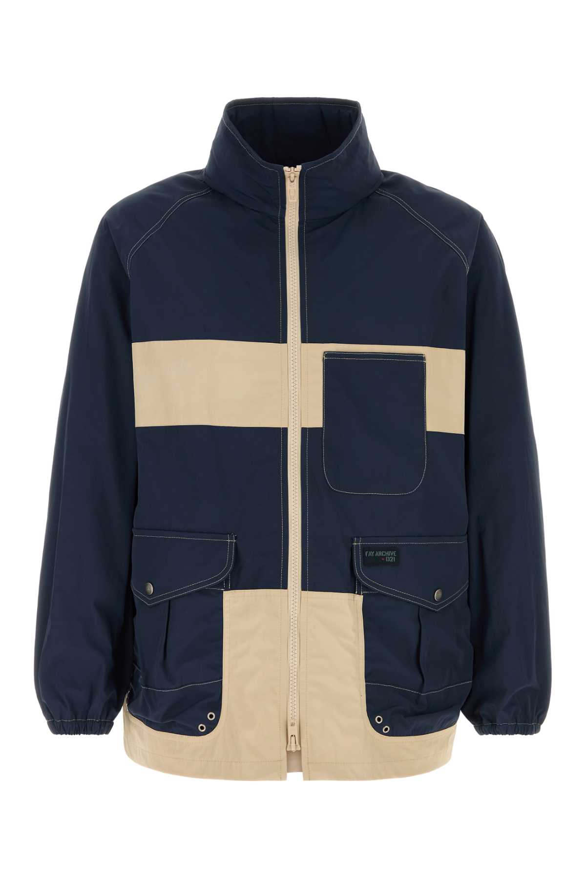 Fay High Collar Elastic Cuffs Jacket With Front Pockets In Blunavy