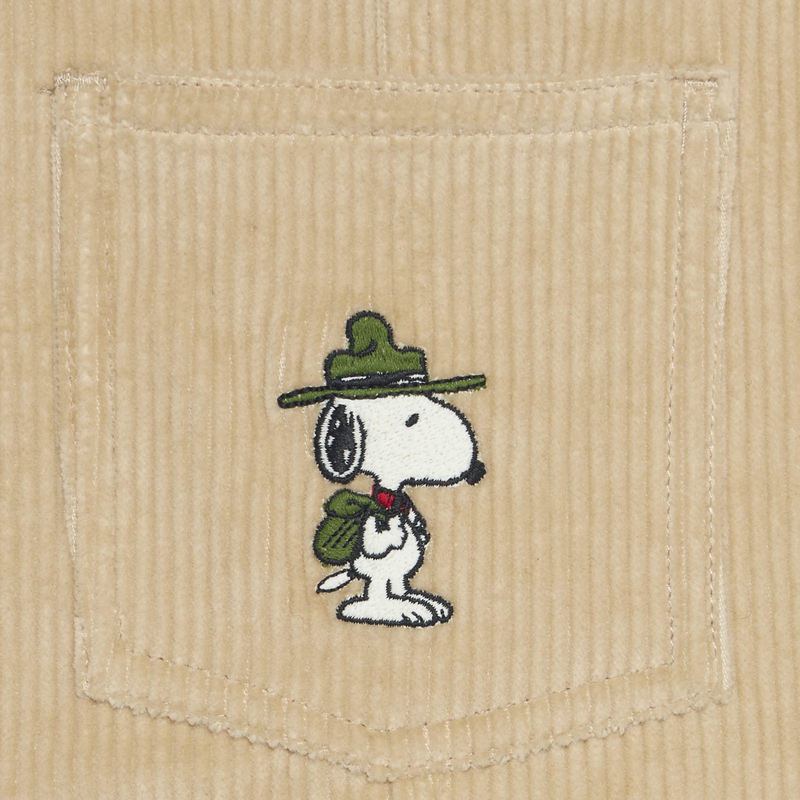 Mc2 Saint Barth Boy Corduroy Salopette With Snoopy Patch Snoopy Peanuts Special Edition In Brown