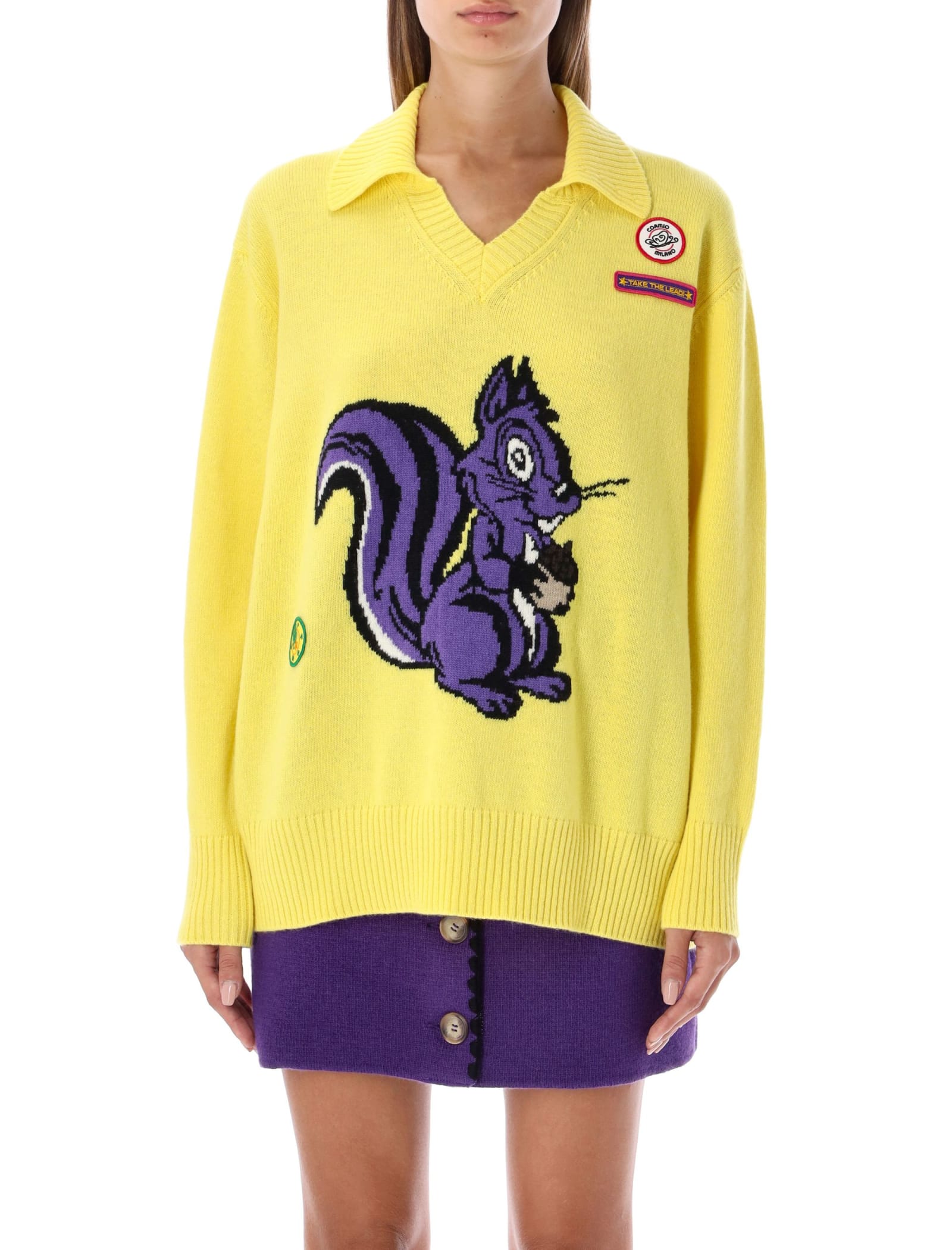 Cormio Squirrel Intarsia Knit Jumper In Yellow