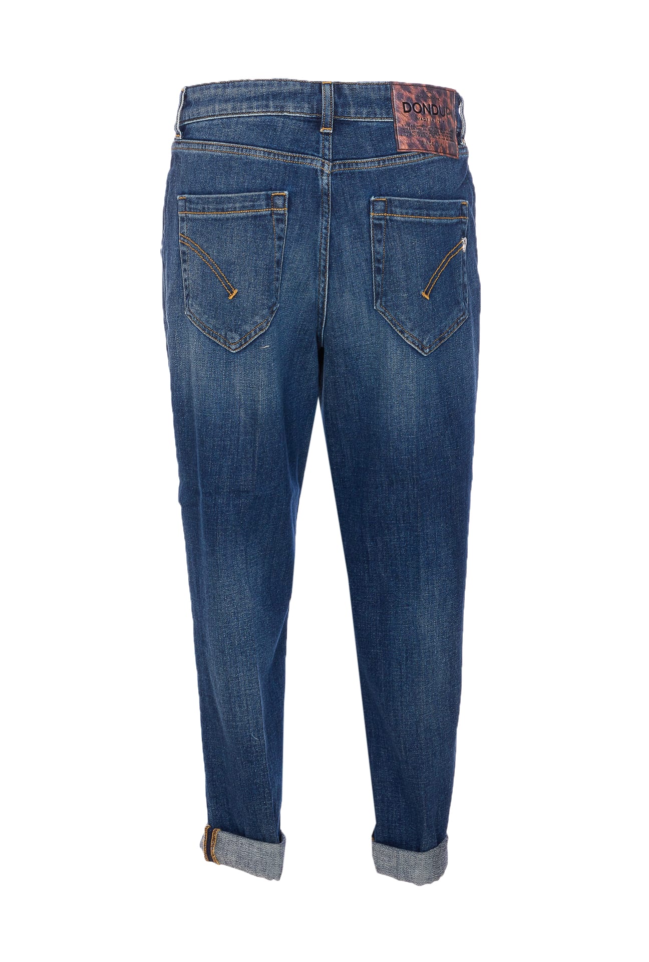 Dondup High-waisted Distressed Denim Jeans With Rolled Cuffs In Blue
