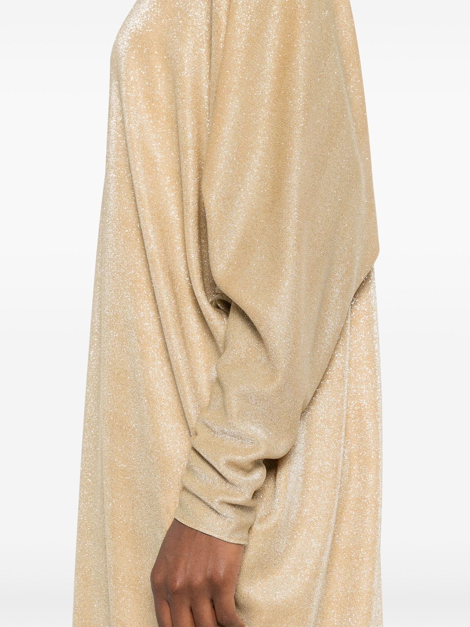 Shop Lanvin Caftan V Neck Lurex In Sand