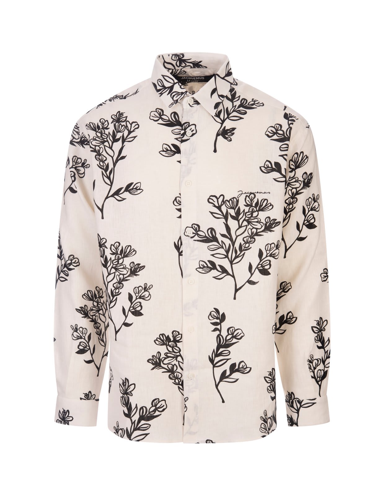 Shop Jacquemus La Chemise Simon Flower Printed Shirt In White/black