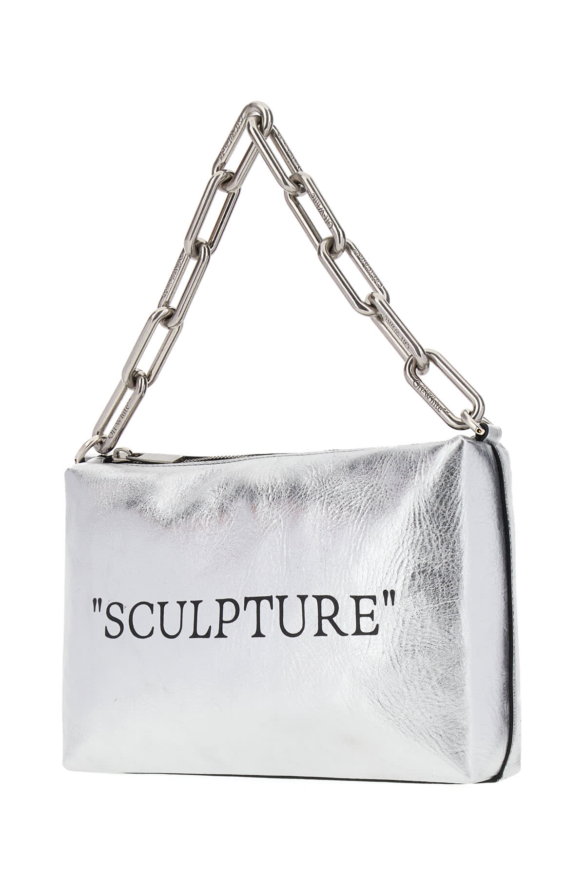 Shop Off-white Silver Leather Handbag In 7200