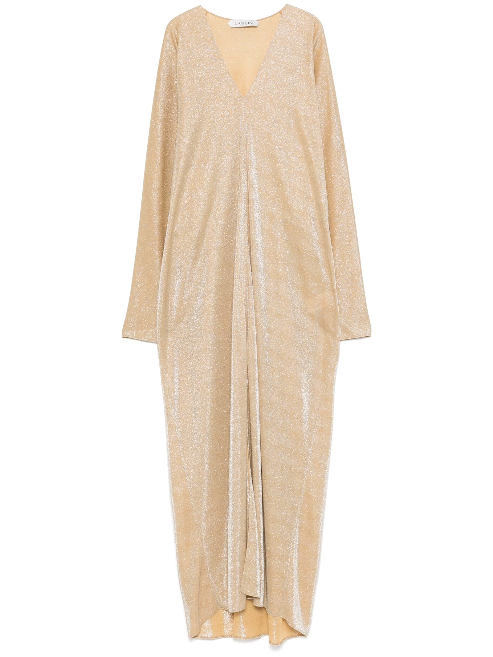 Shop Lanvin Caftan V Neck Lurex In Sand