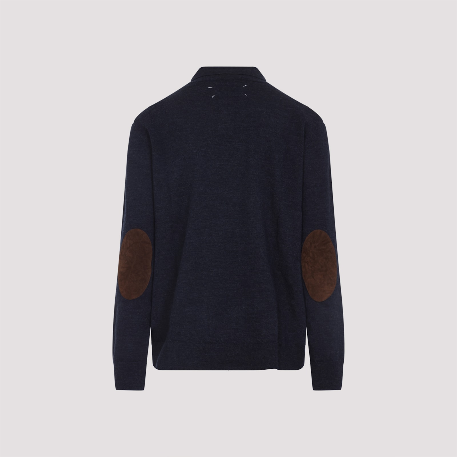 Maison Margiela Knitwear With Buttoned Collar And Elbow Patches In Blue