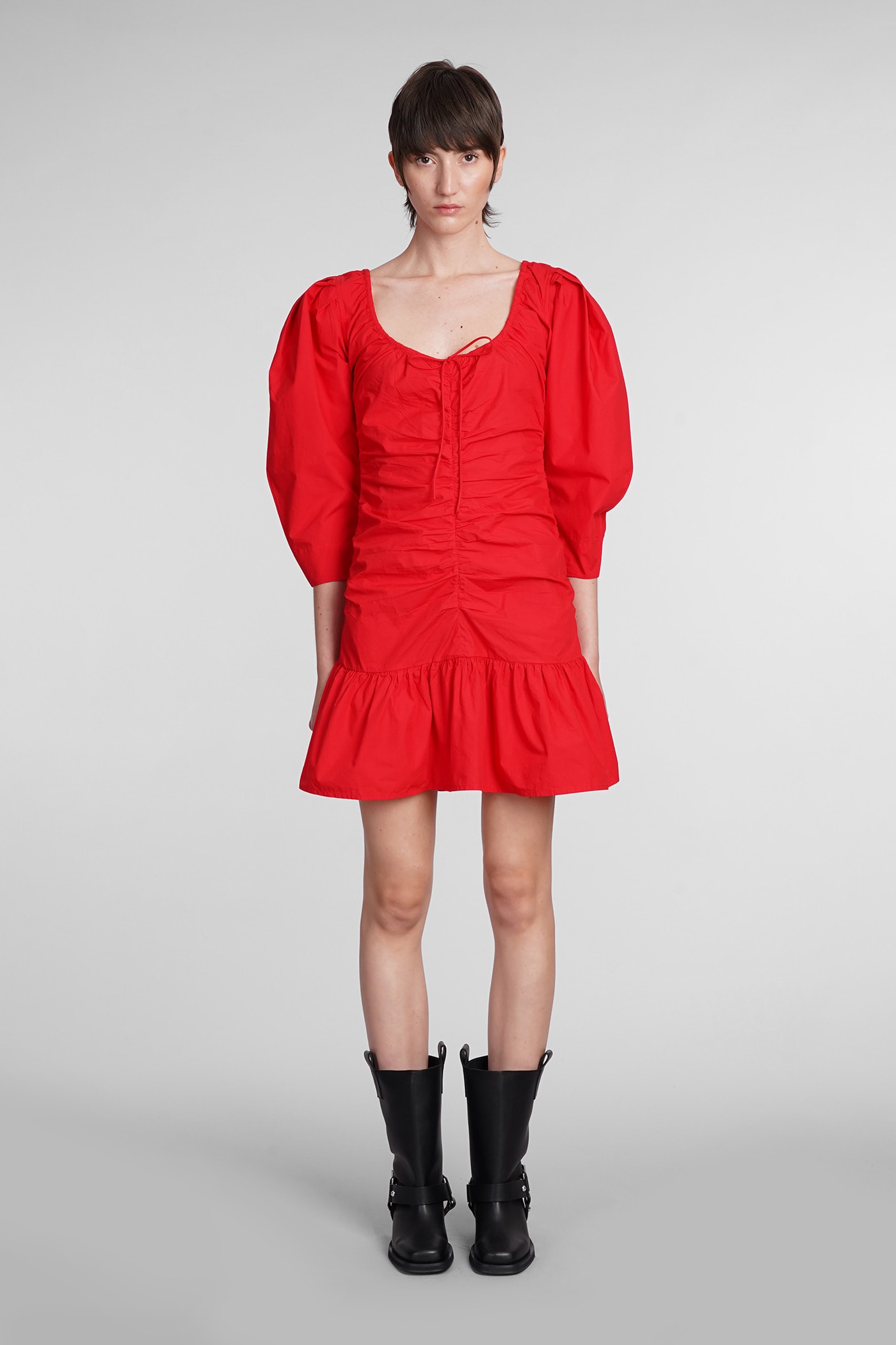 Shop Ganni Dress In Red Cotton