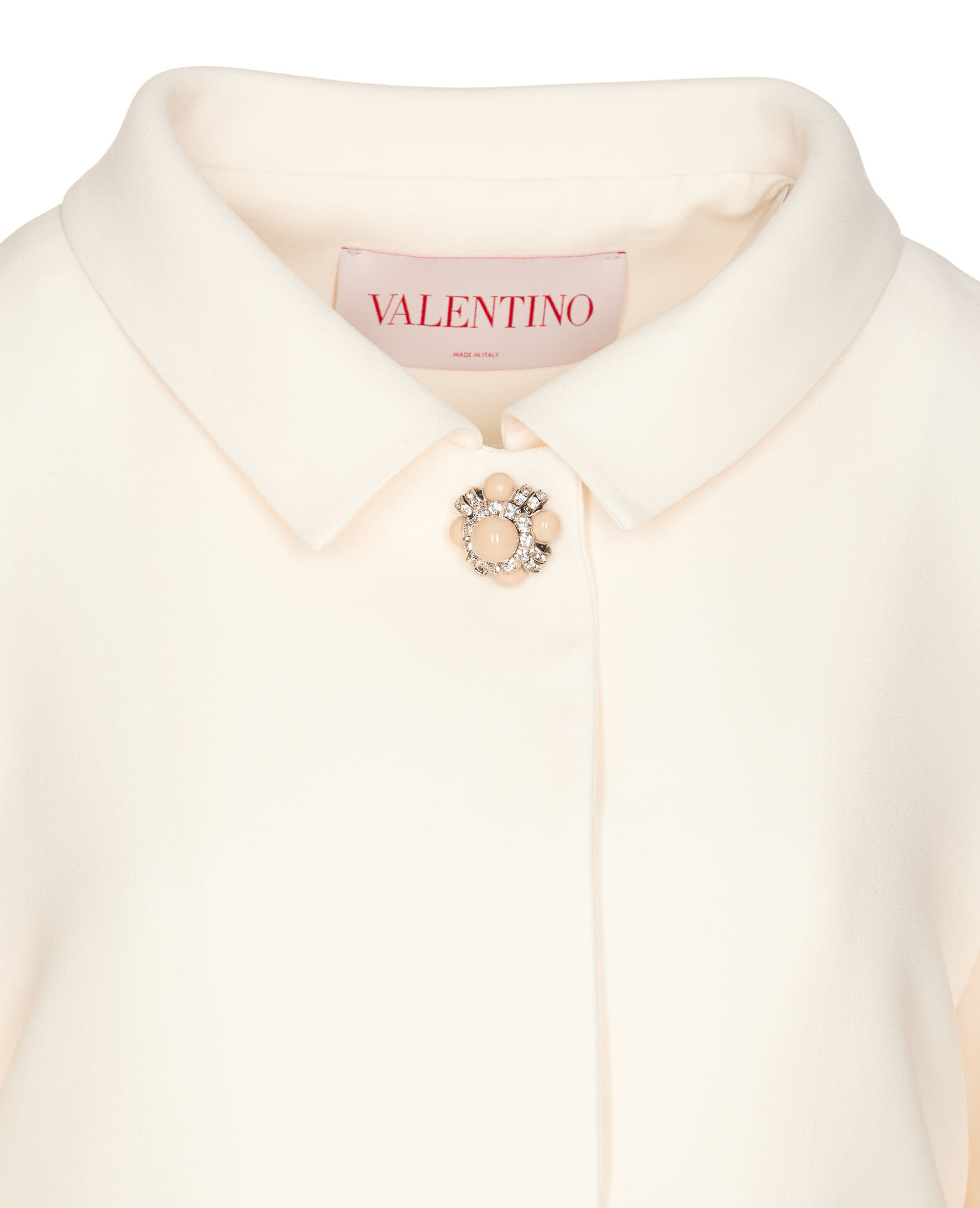 Valentino Garavani White Jacket With Spread Collar And Front Jewel Button In Wool And Silk Woman In White