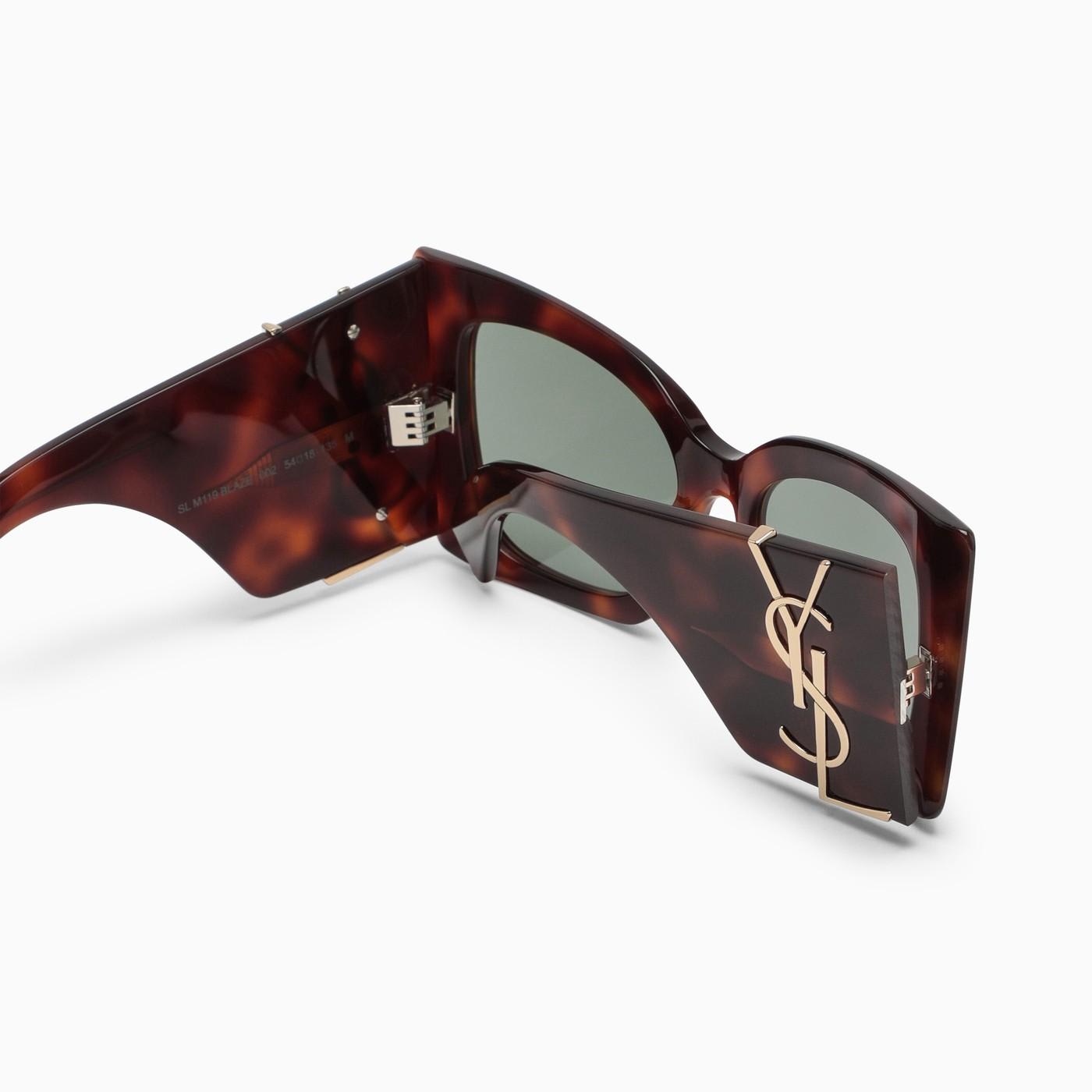 Shop Saint Laurent Sl M119 Blaze Tortoiseshell Sunglasses In Hav Green